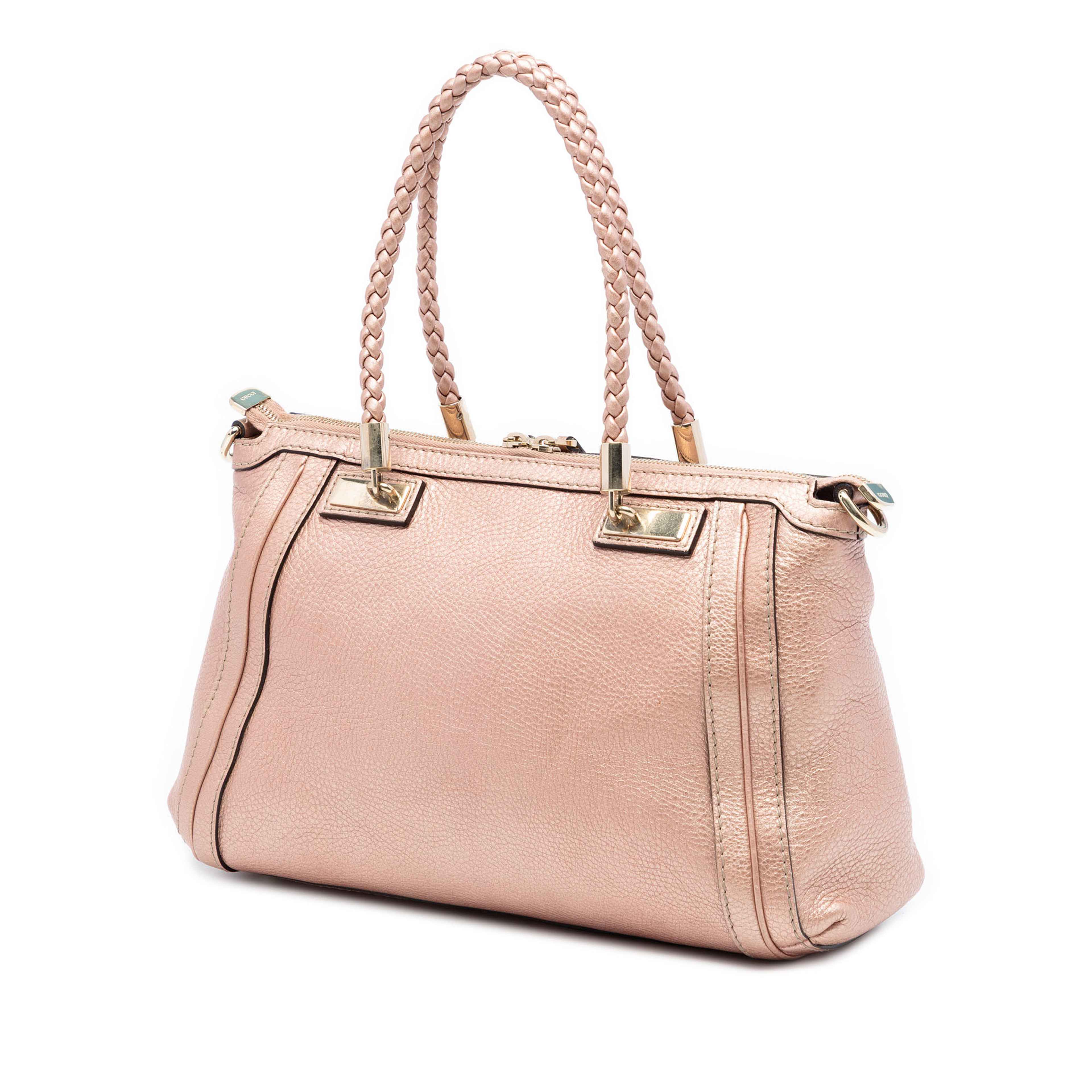 Gucci Metallic Pebbled Calfskin Bella Satchel, från Luxclusif, i färgen rosa. Klicka för att öppna bilden i stort format