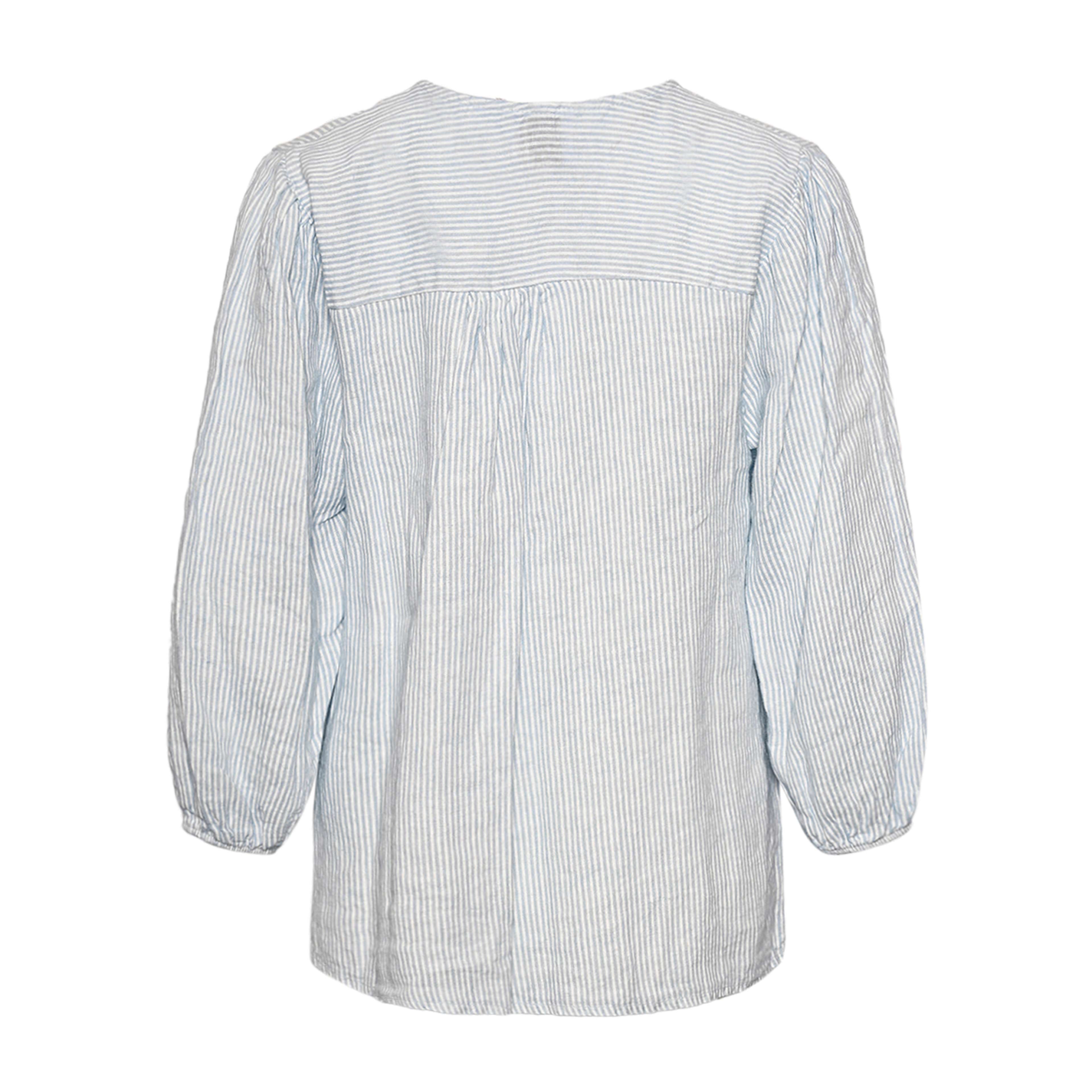 Ella, Blouse Stripe, Linen - Light Blue Stripe/white