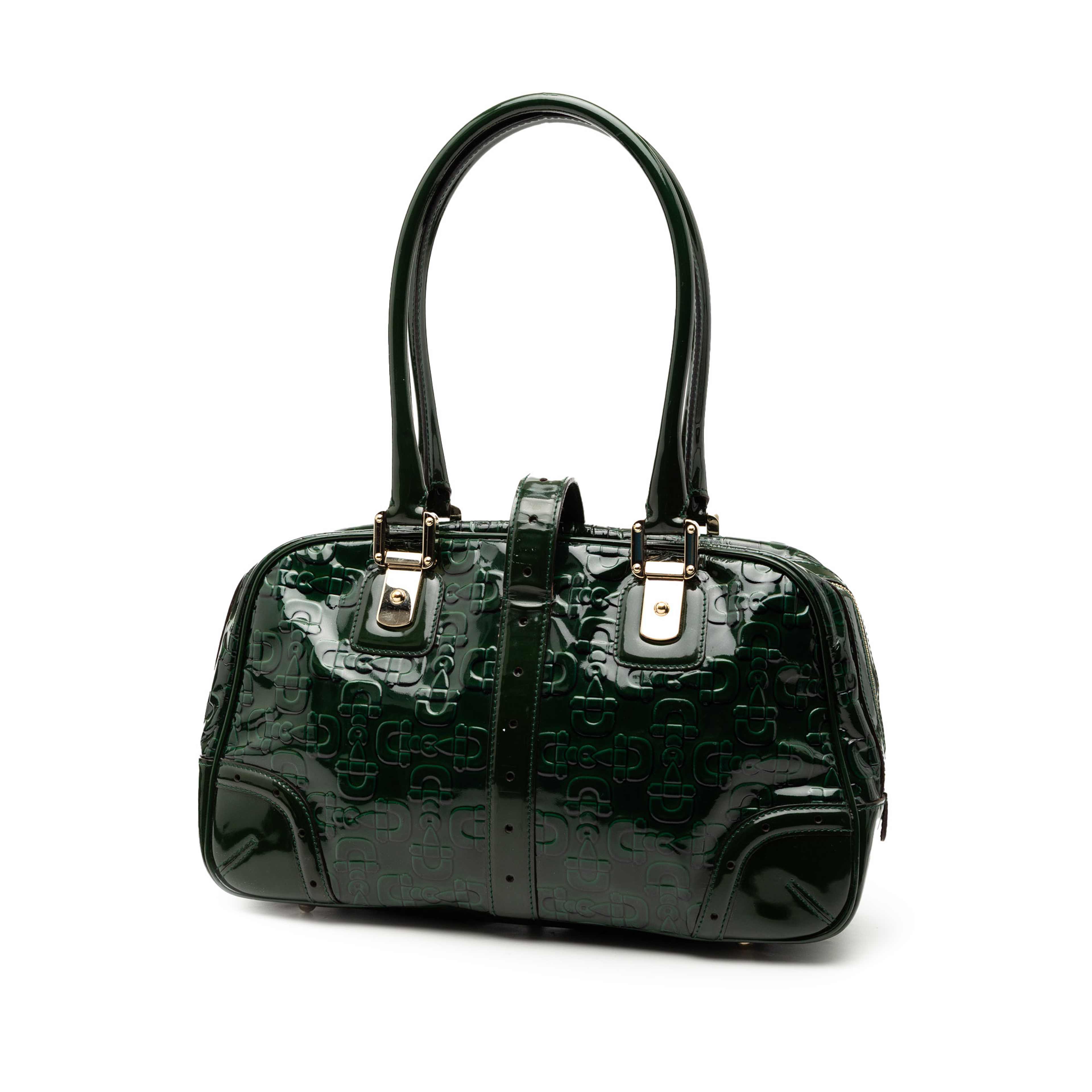Gucci Patent Horsebit Glam Shoulder Bag, från Luxclusif, i färgen dark green. Klicka för att öppna bilden i stort format