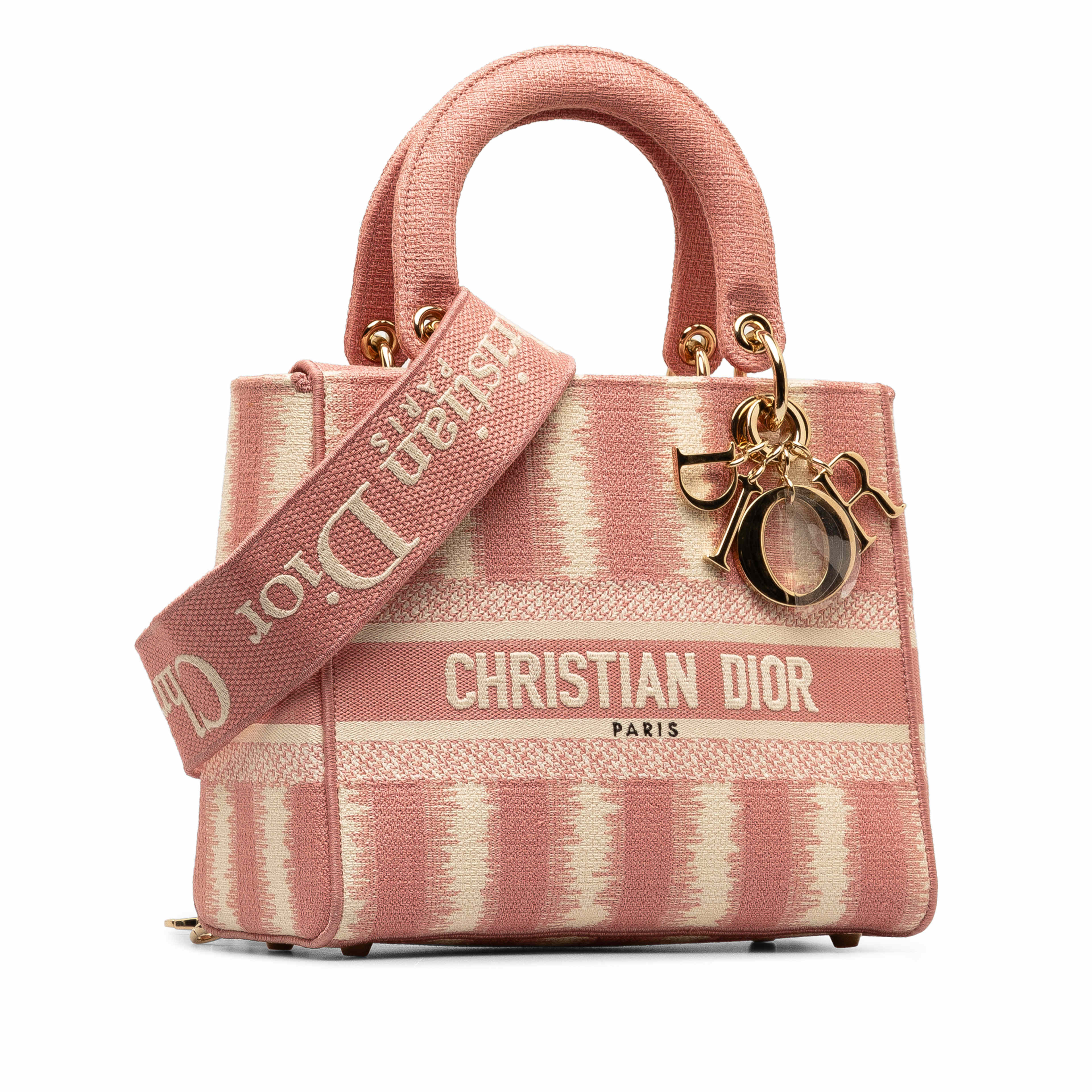 Dior Medium Embroidered Canvas D Stripes Lady D Lite, från Luxclusif, i färgen pink. Klicka för att öppna bilden i stort format