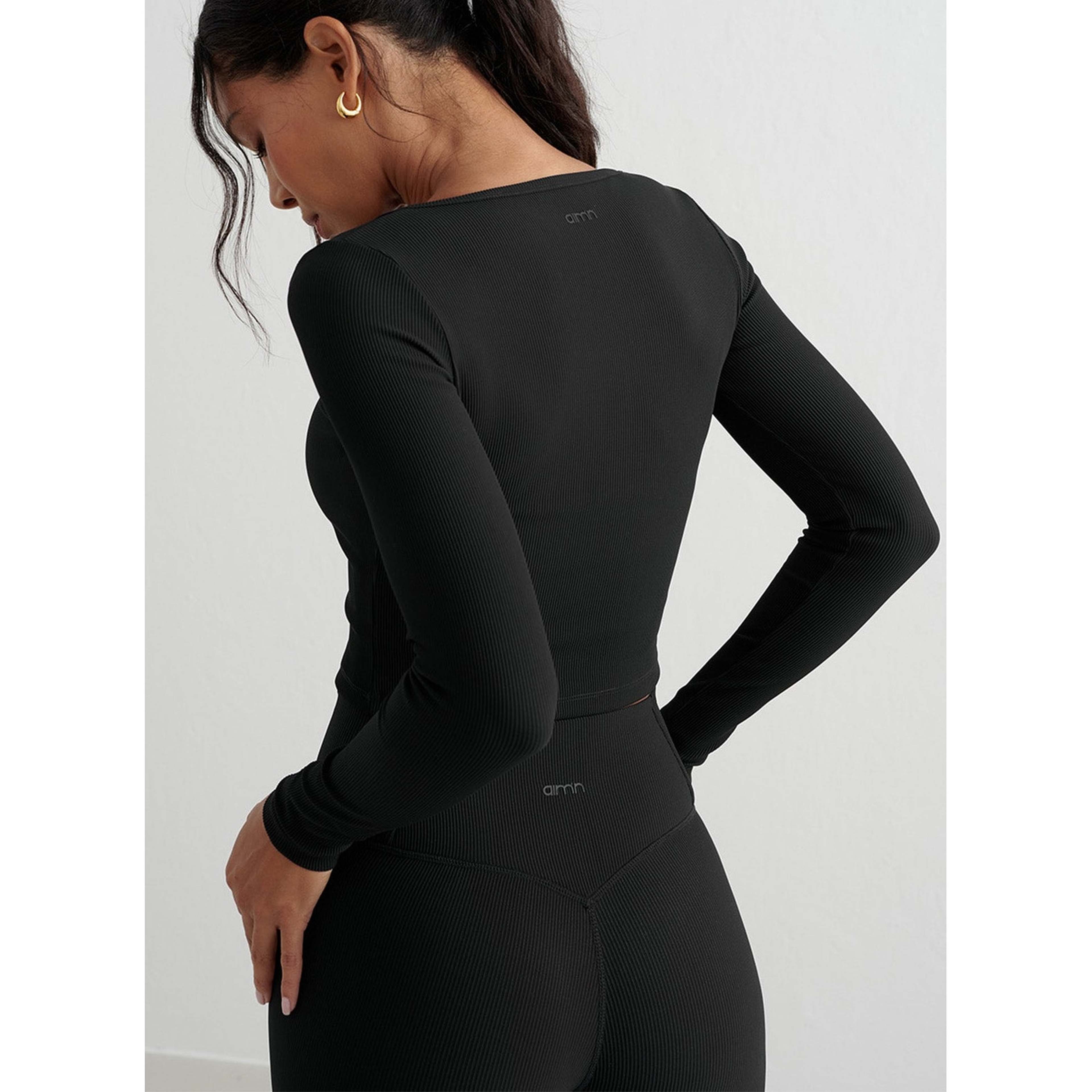 Black Ribbed Performance Zipped Cardigan