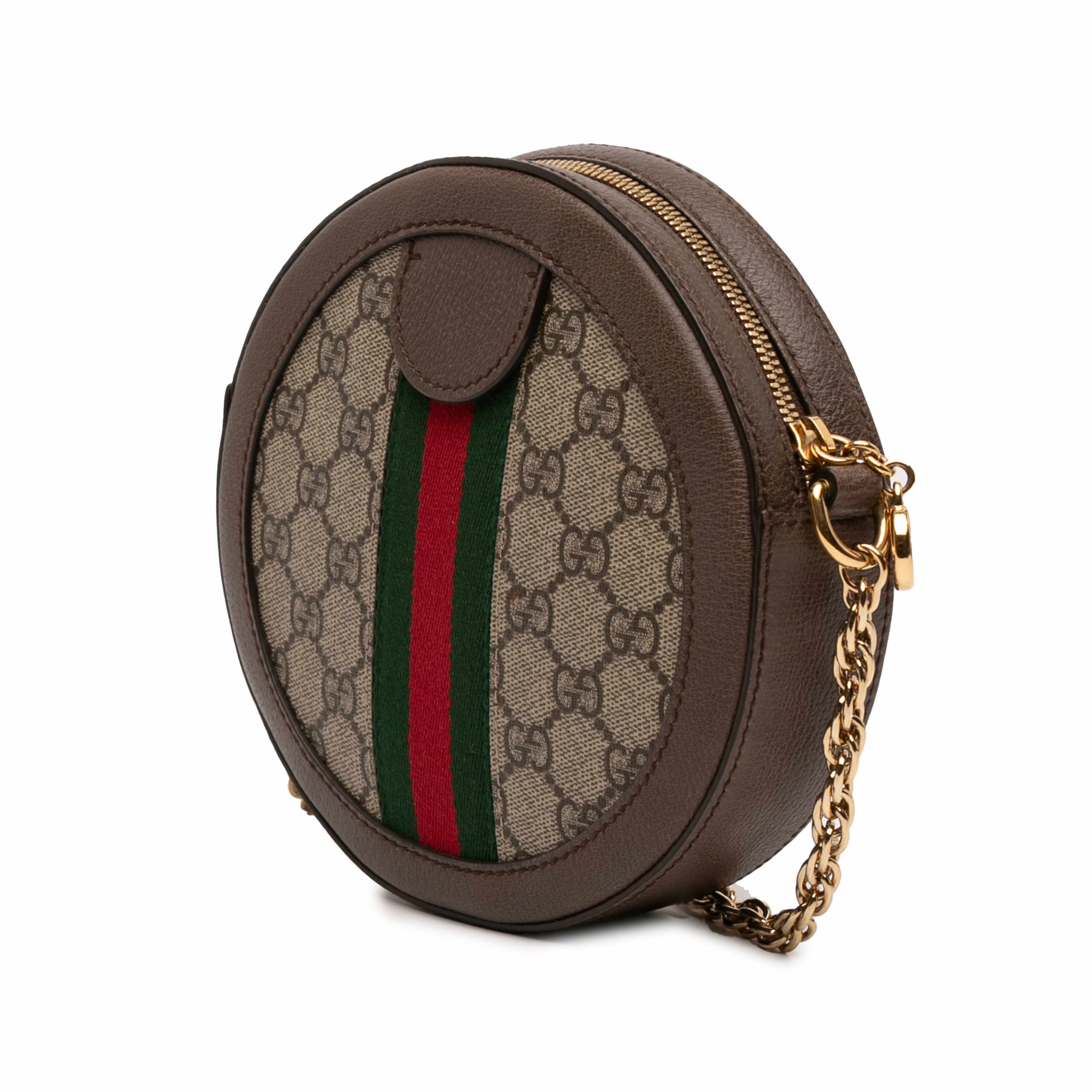 Gucci Mini Gg Supreme Web Ophidia Round Crossbody, från Luxclusif, i färgen beige. Klicka för att öppna bilden i stort format