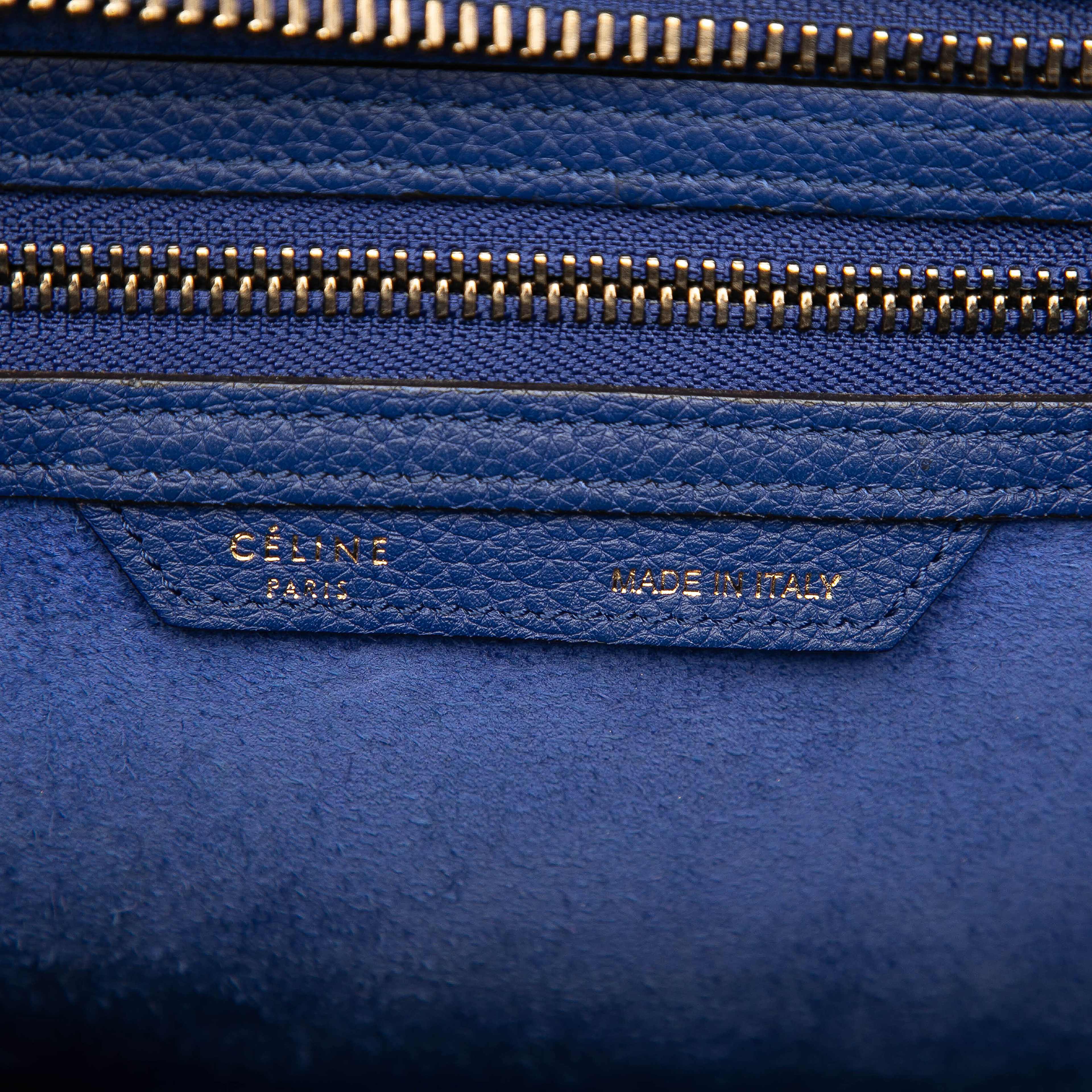 Celine Micro Calfskin Luggage Tote, från Luxclusif, i färgen blue. Klicka för att öppna bilden i stort format