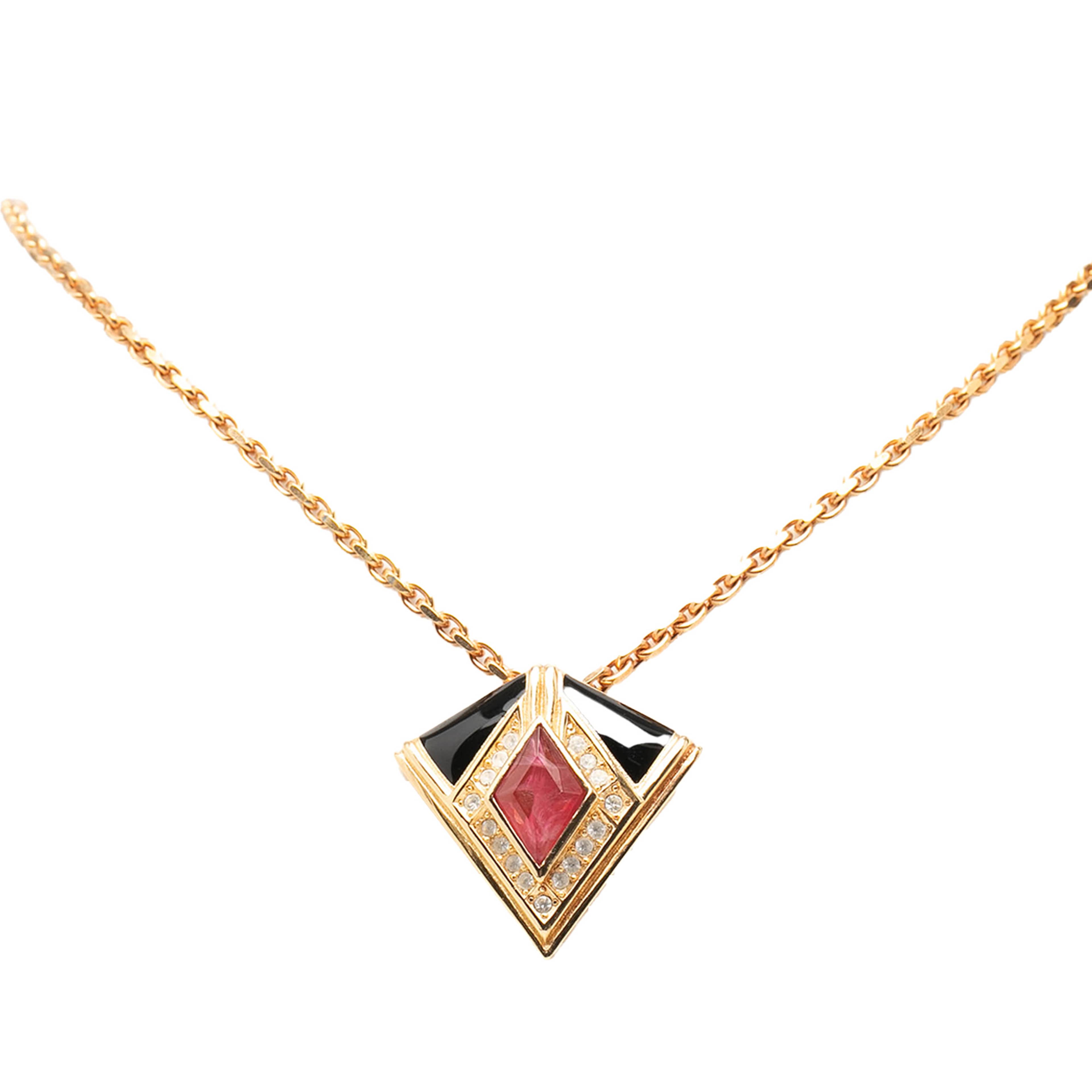 Dior Gold Plated Rhinestone Enamel Geometric Diamond Pendant Necklace, från Luxclusif, i färgen gold. Klicka för att öppna bilden i stort format