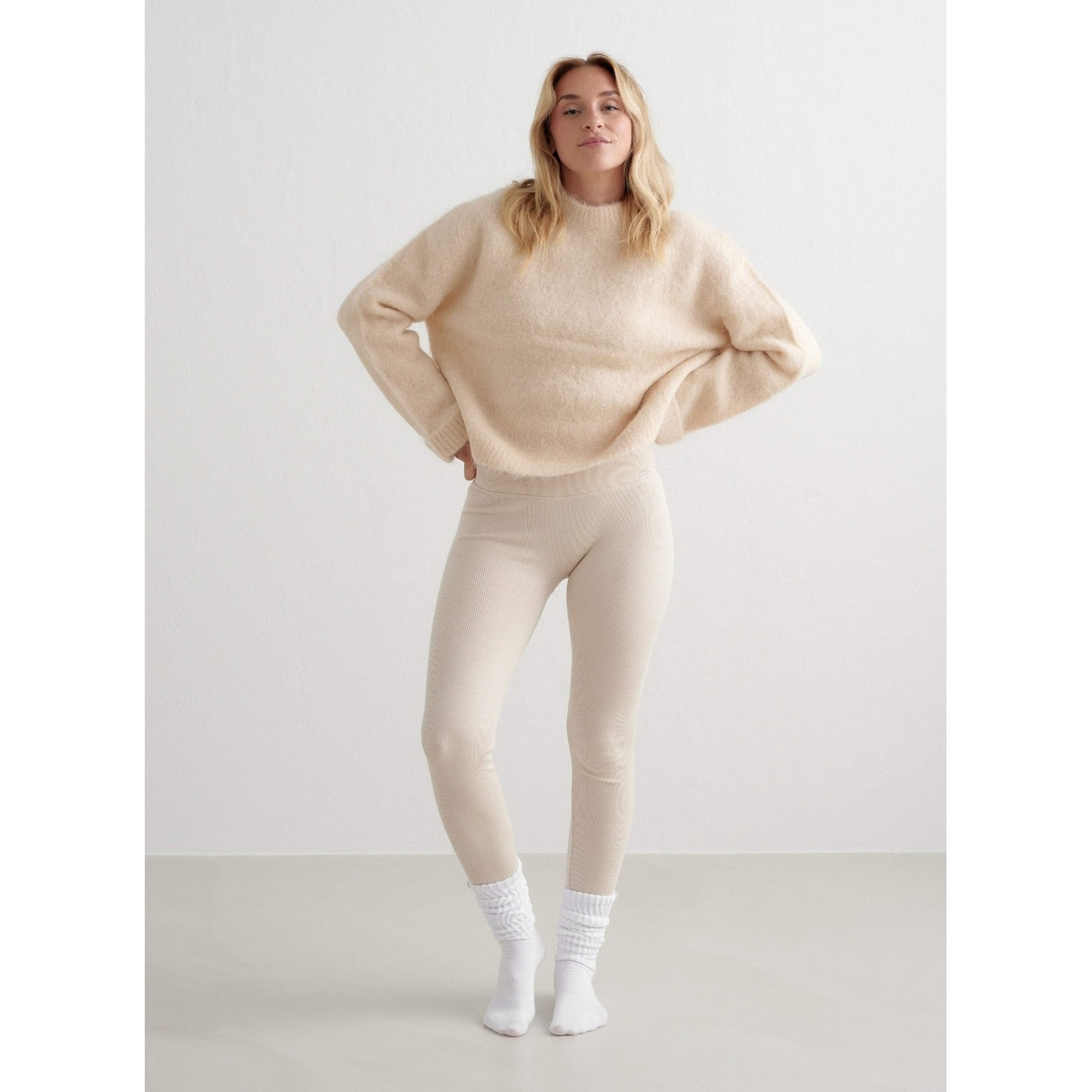 Café Au Lait Ribbed Wool Leggings