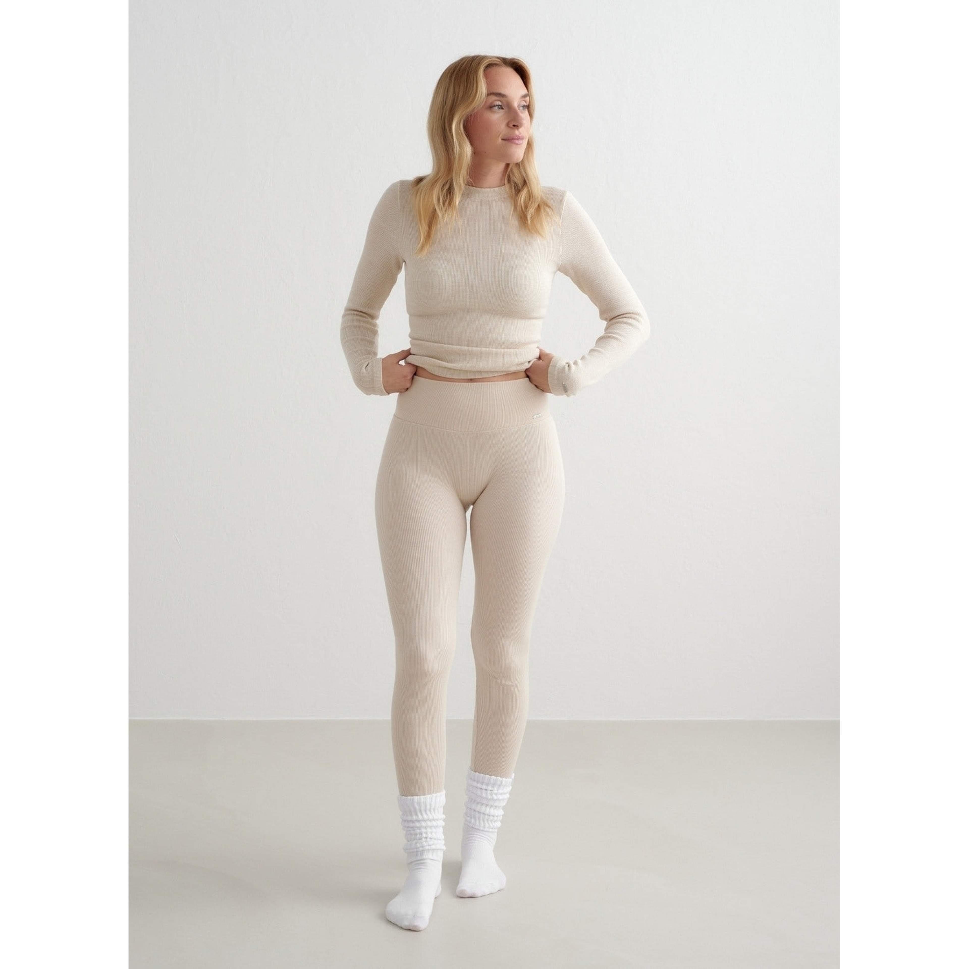 Café Au Lait Ribbed Wool Leggings