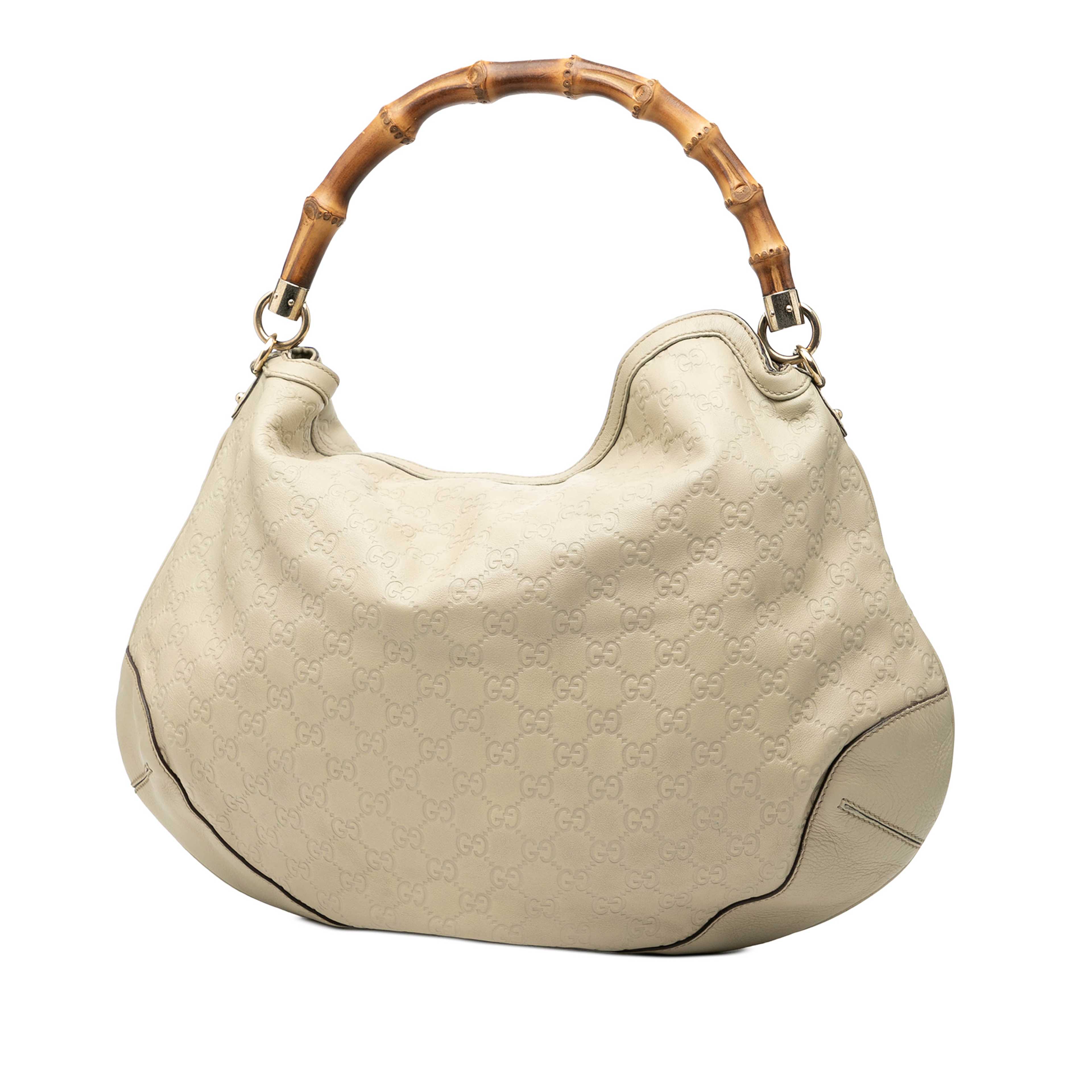 Gucci Guccissima Peggy Bamboo Satchel, från Luxclusif, i färgen light beige. Klicka för att öppna bilden i stort format