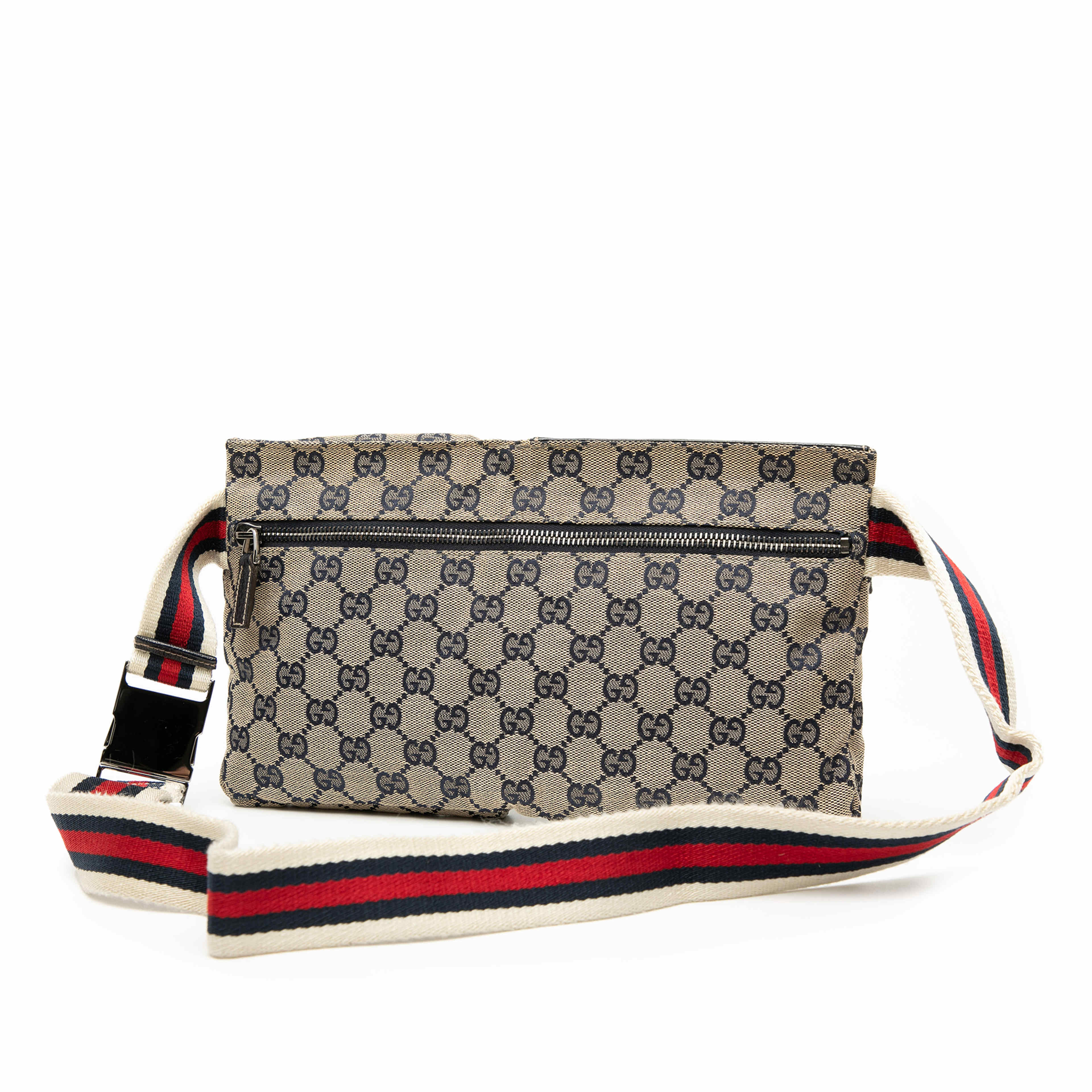 Gucci Gg Canvas Web Double Pocket Belt Bag, från Luxclusif, i färgen beige. Klicka för att öppna bilden i stort format