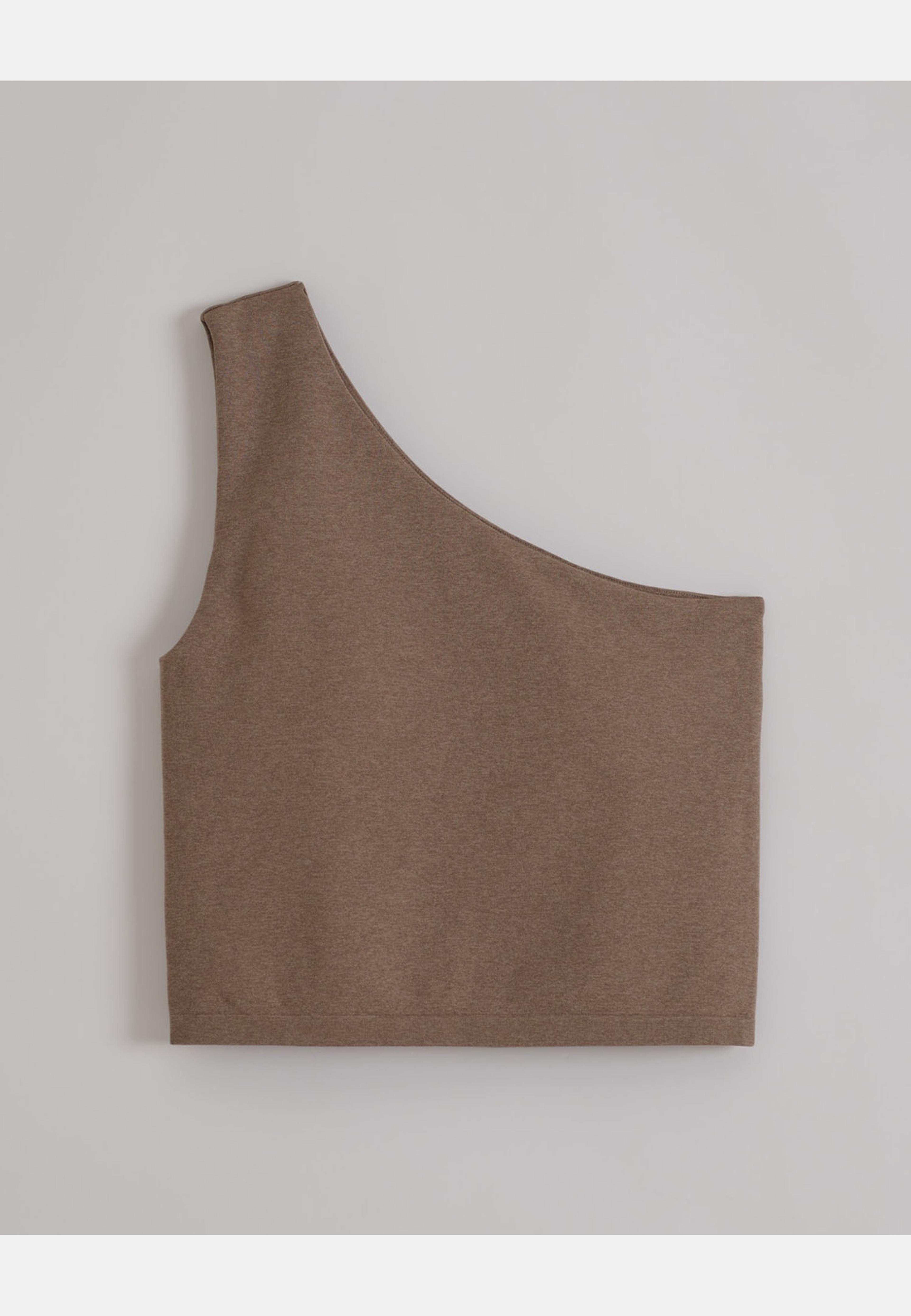 Shape Seamless One Shoulder Bralette, från aim'n, i färgen espresso melange. Klicka för att öppna bilden i stort format
