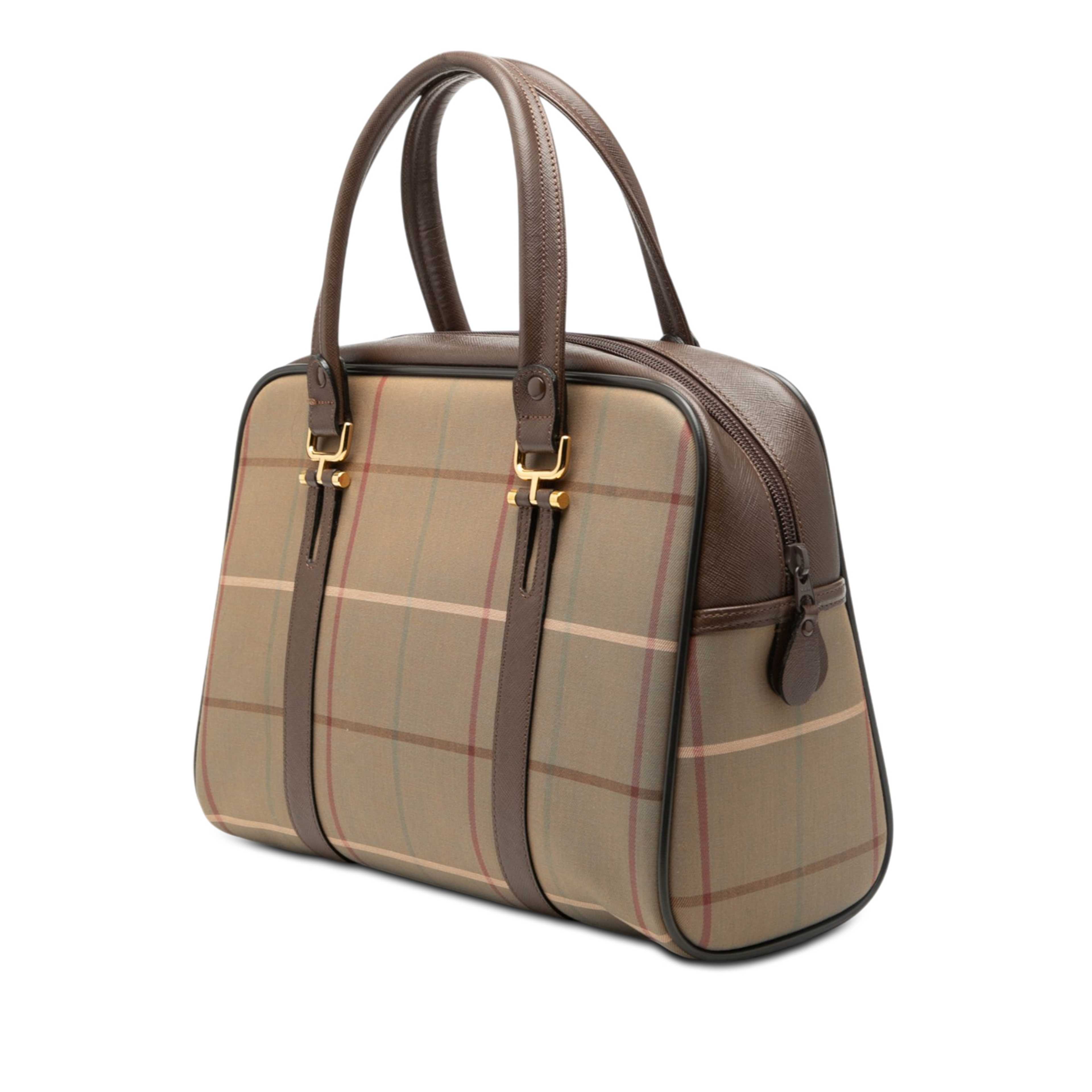 Burberry Vintage Check Canvas Handbag, från Luxclusif, i färgen light brown. Klicka för att öppna bilden i stort format