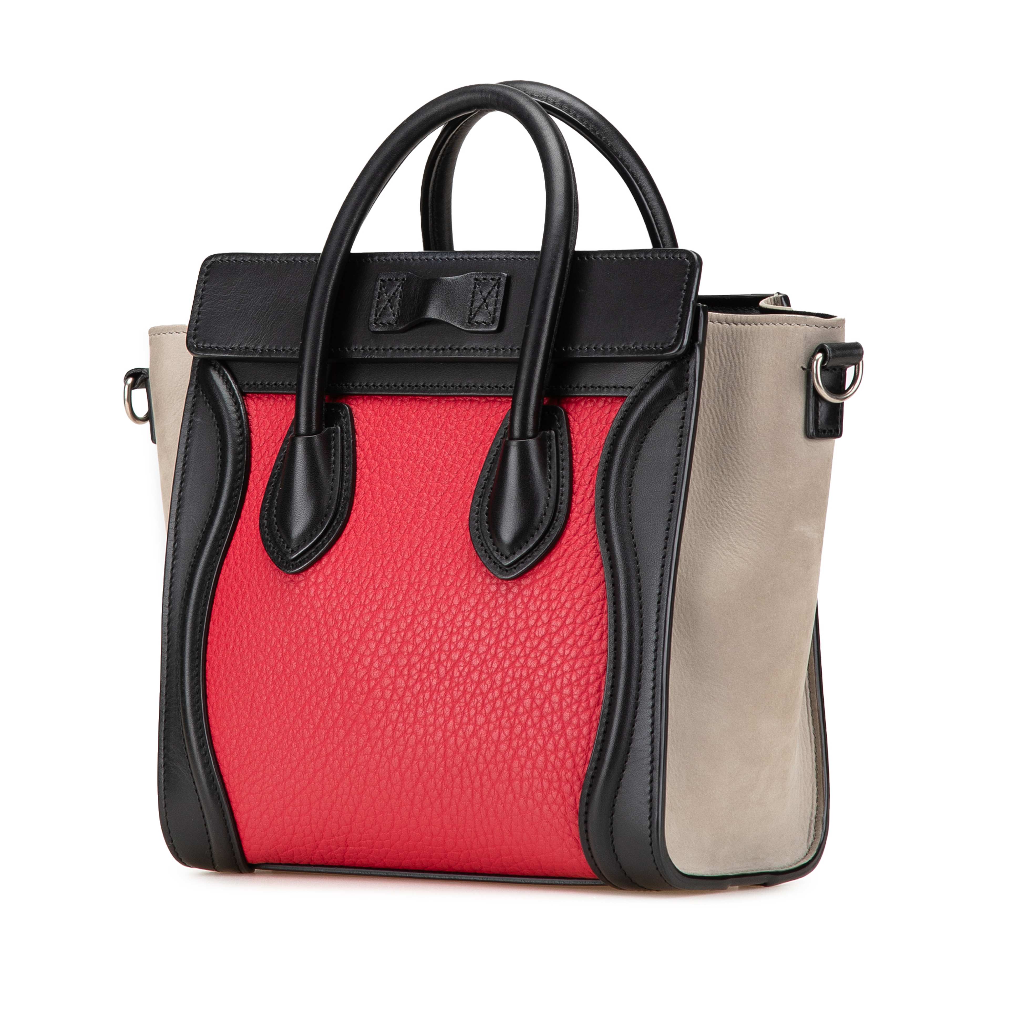 Celine Nano Tricolor Nubuck And Calfskin Luggage Tote, från Luxclusif, i färgen red. Klicka för att öppna bilden i stort format