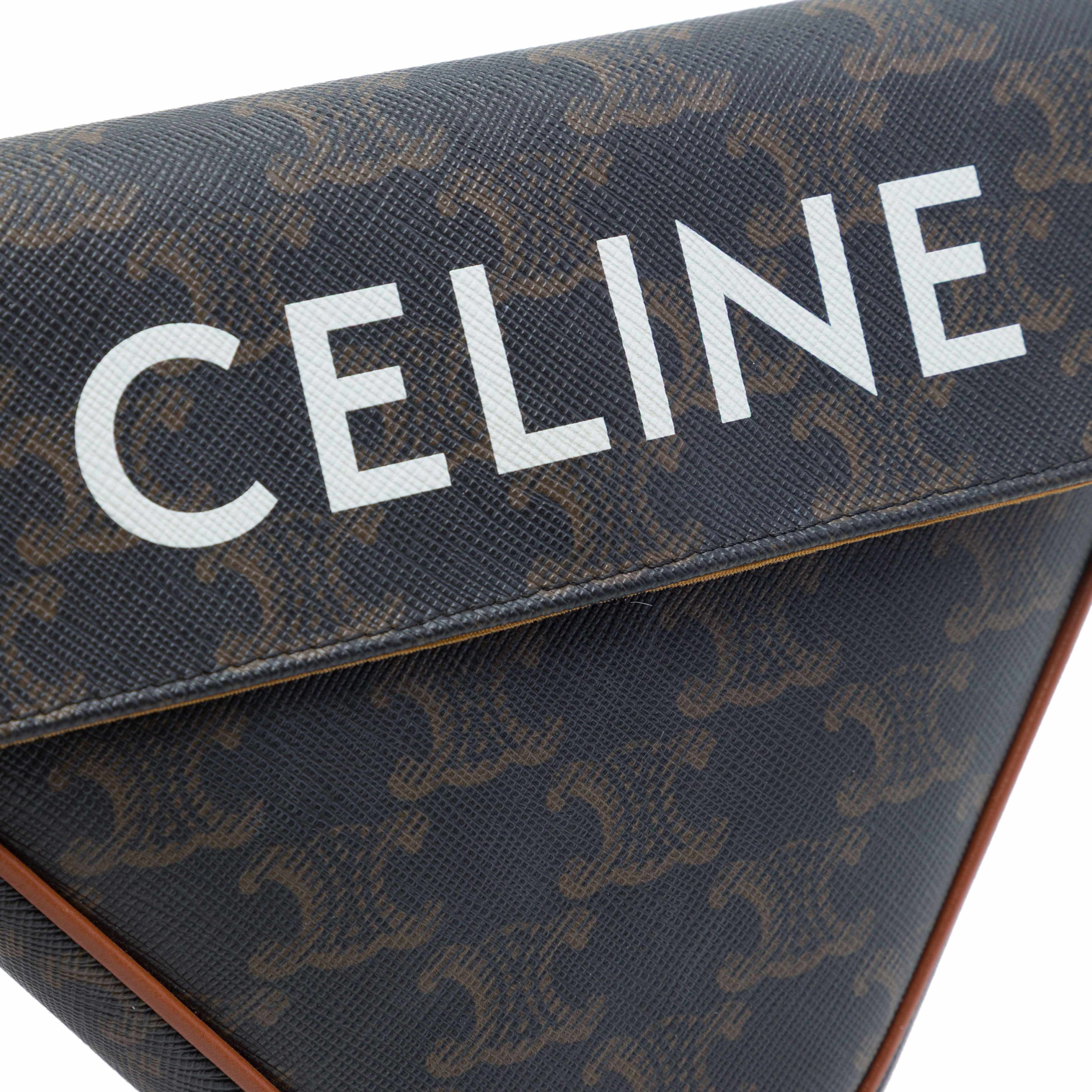 Celine Triomphe Coated Canvas Logo Triangle Crossbody, från Luxclusif, i färgen brun. Klicka för att öppna bilden i stort format