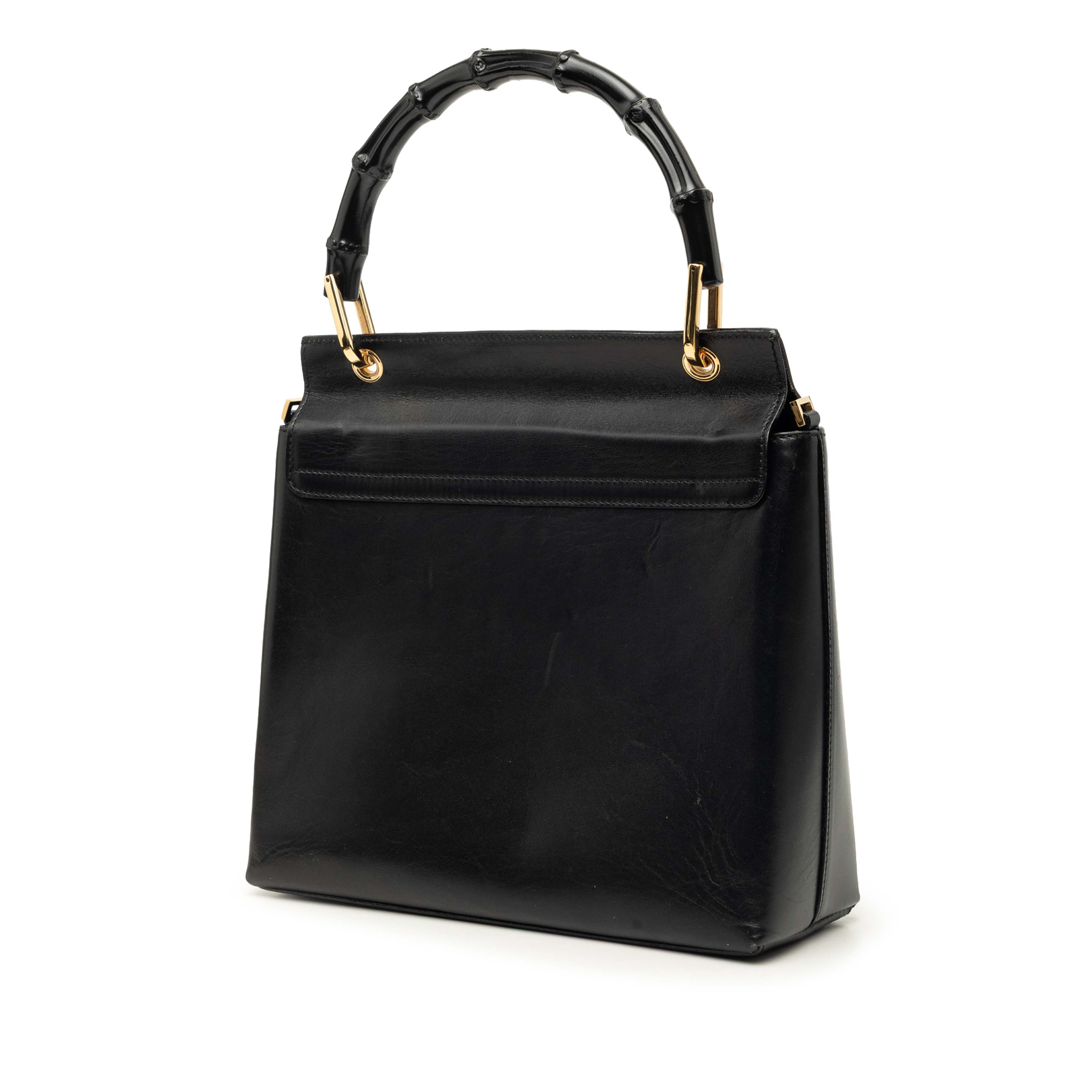 Gucci Calfskin Bamboo Satchel, från Luxclusif, i färgen svart. Klicka för att öppna bilden i stort format