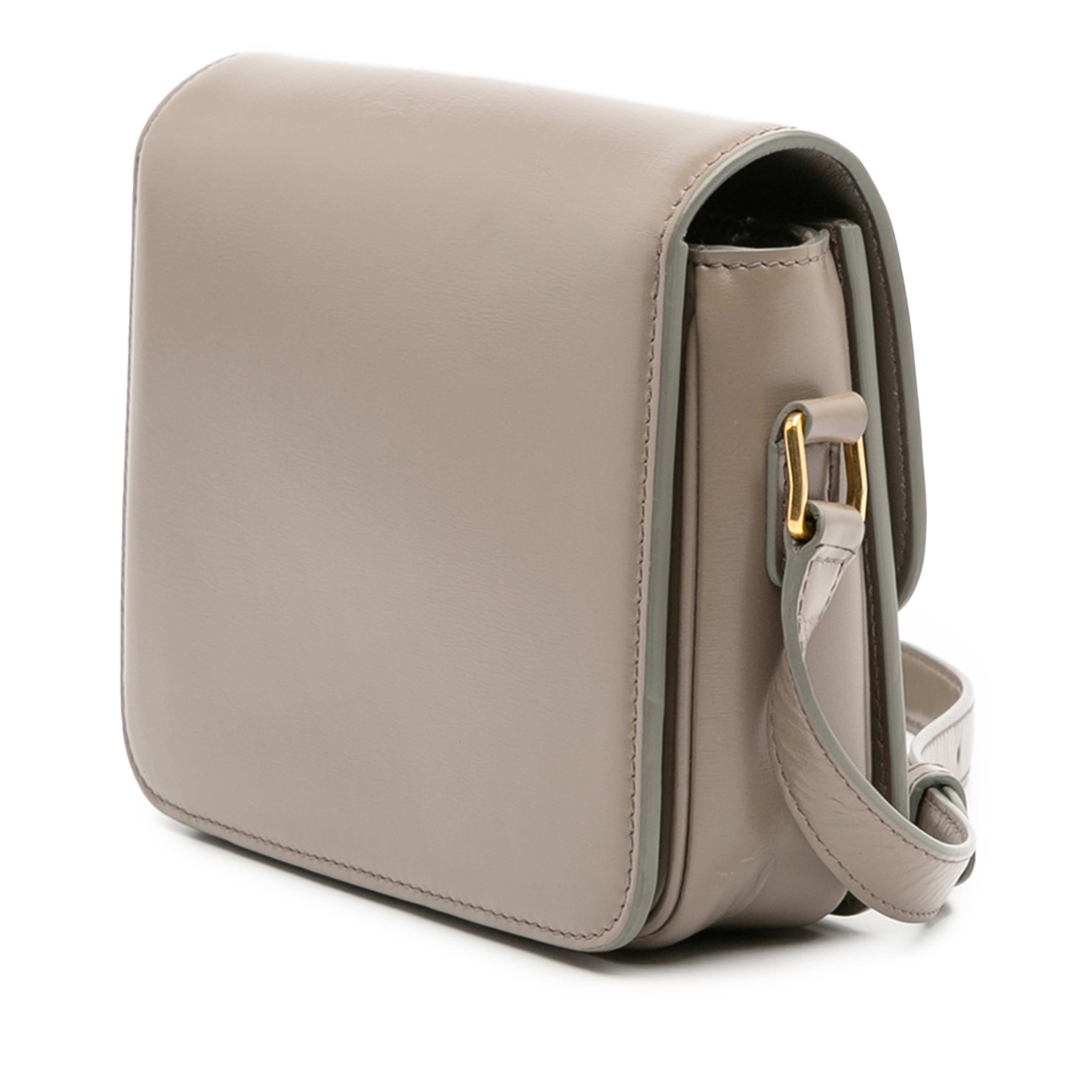 Celine Teen Shiny Calfskin Triomphe Crossbody, från Luxclusif, i färgen taupe. Klicka för att öppna bilden i stort format