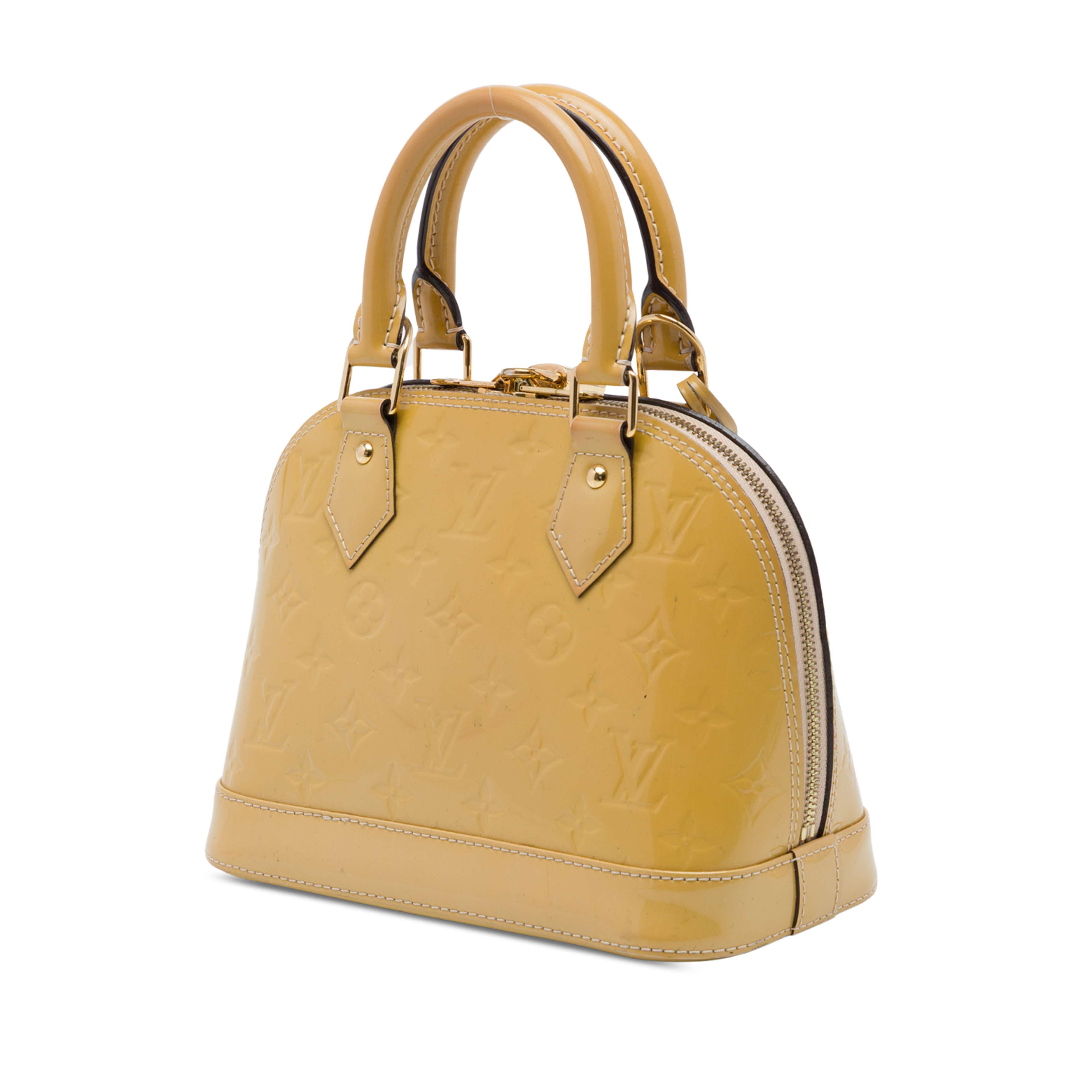 Louis Vuitton Monogram Vernis Alma Bb, från Luxclusif, i färgen gul. Klicka för att öppna bilden i stort format