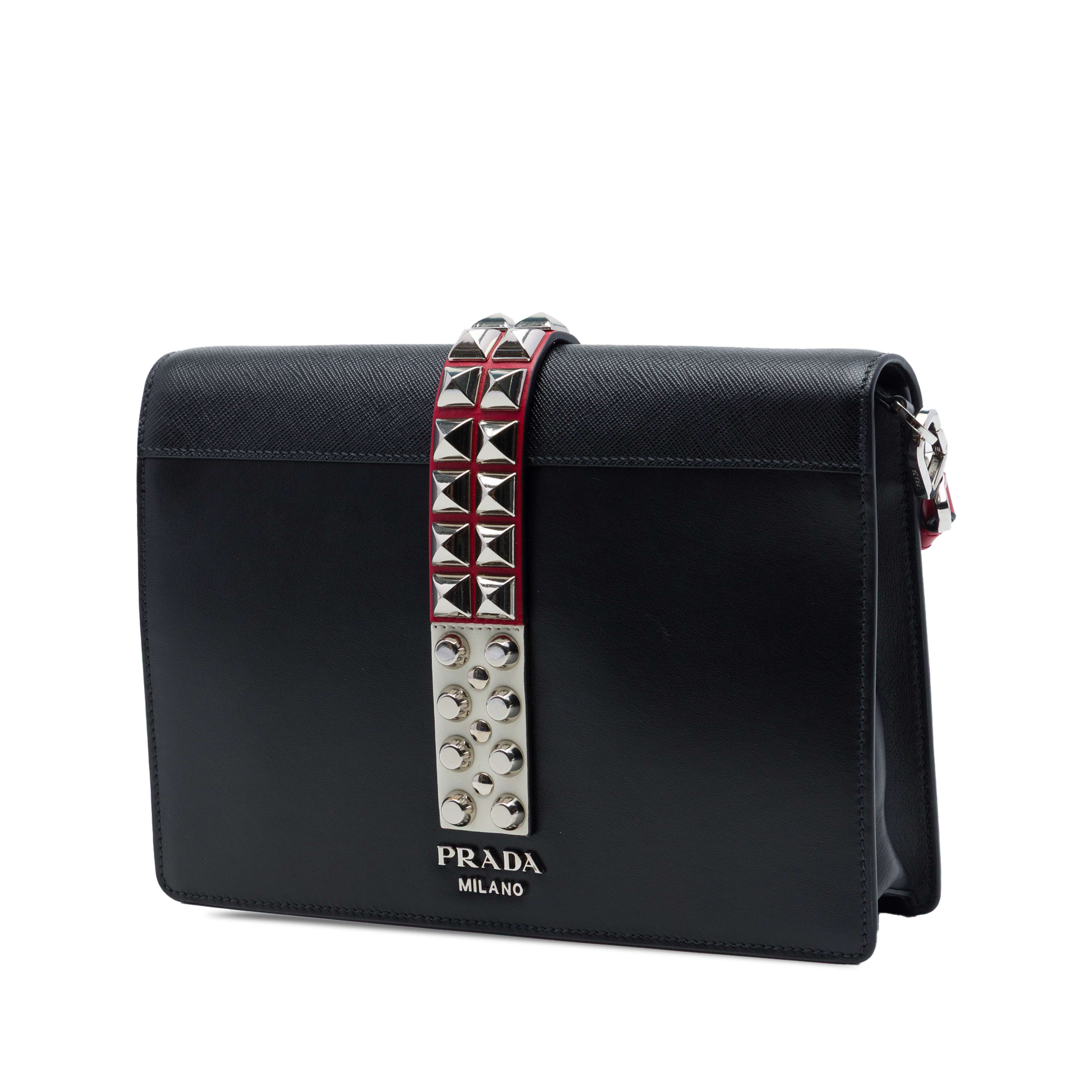 Prada City Calfskin And Saffiano Studded Elektra Crossbody, från Luxclusif, i färgen svart. Klicka för att öppna bilden i stort format