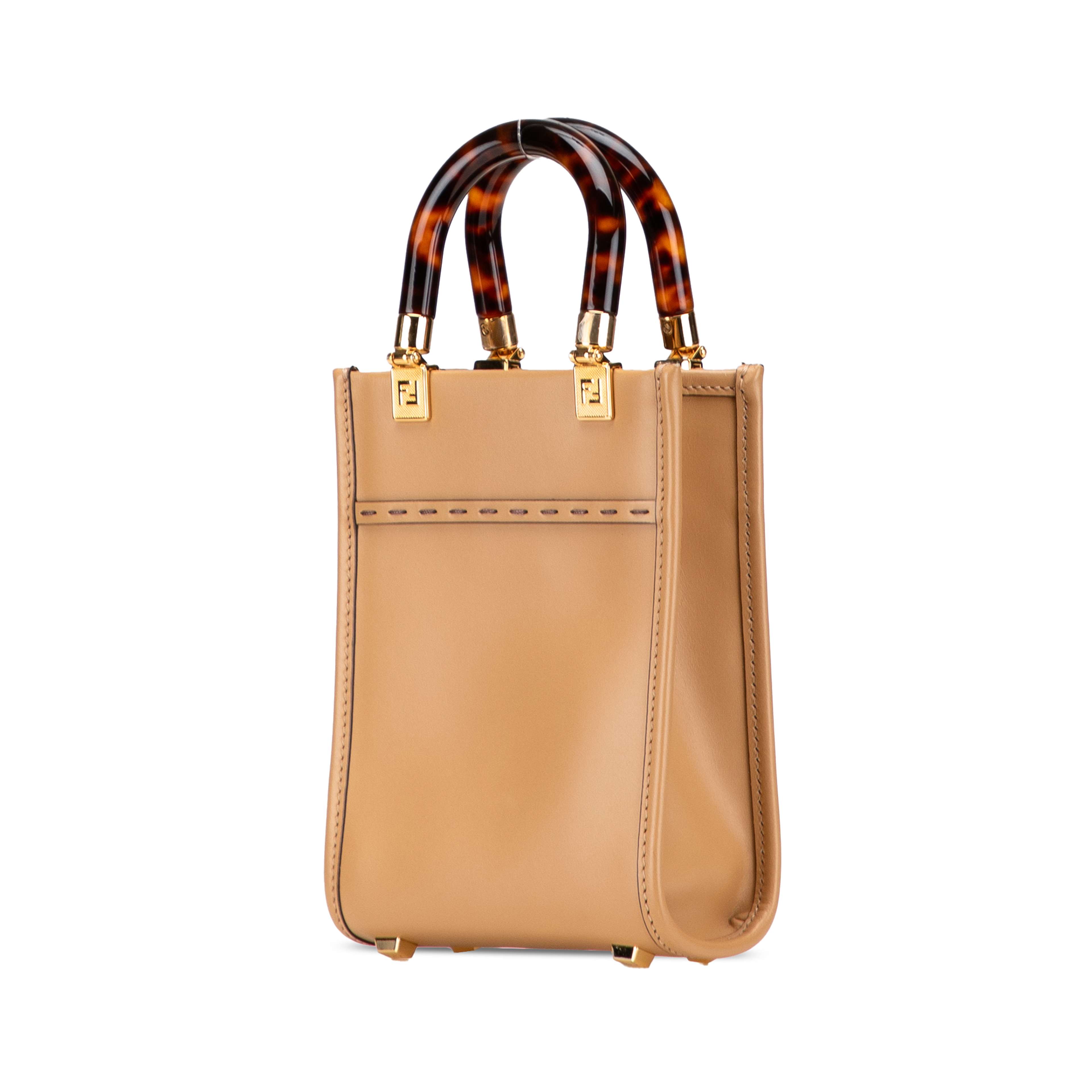Fendi Mini Leather Sunshine Shopper Tote, från Luxclusif, i färgen brun. Klicka för att öppna bilden i stort format