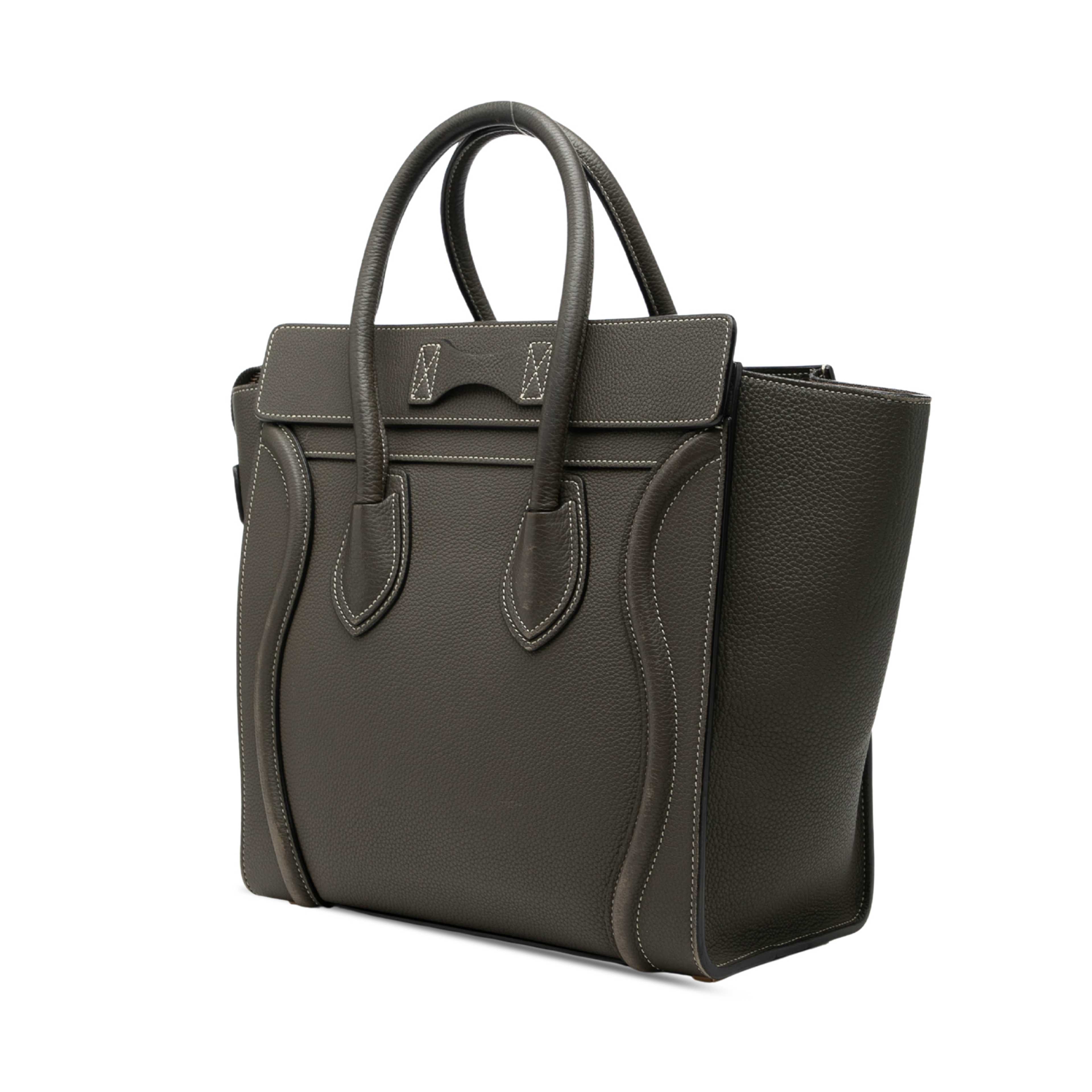 Celine Micro Drummed Calfskin Luggage Tote, från Luxclusif, i färgen grå. Klicka för att öppna bilden i stort format