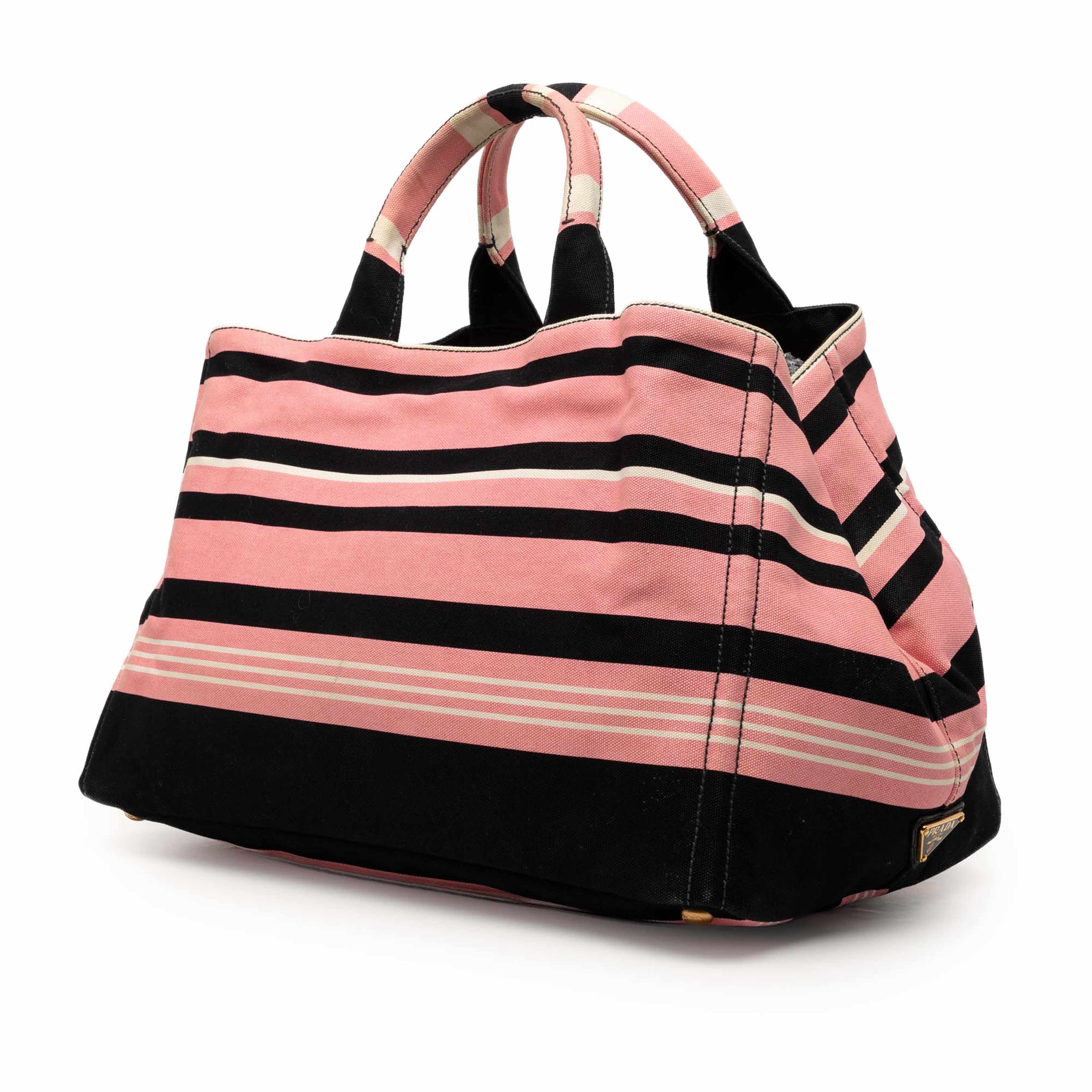 Prada Large Canvas Canapa Righe Striped Satchel, från Luxclusif, i färgen rosa. Klicka för att öppna bilden i stort format