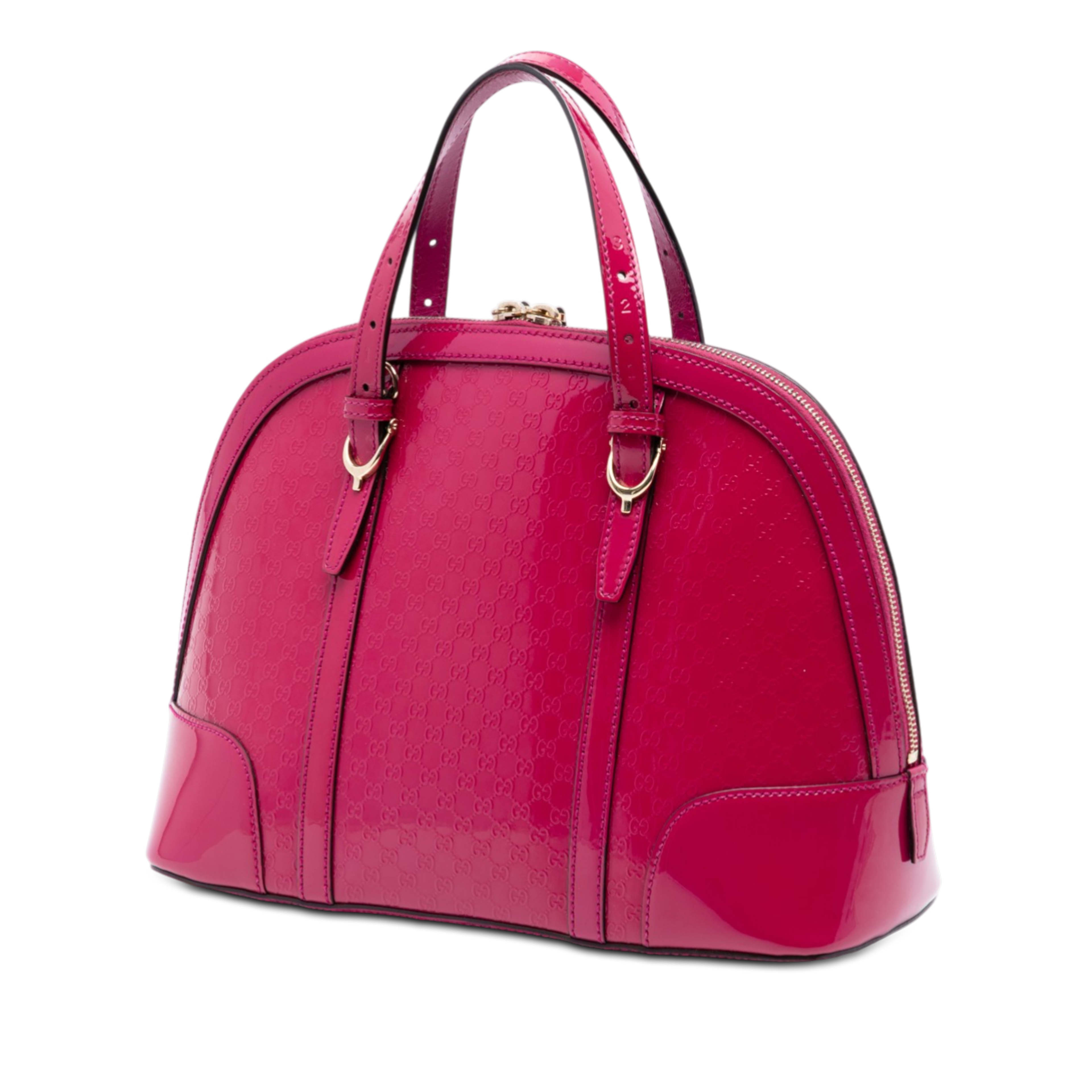 Gucci Small Microguccissima Patent Nice Dome Satchel, från Luxclusif, i färgen rosa. Klicka för att öppna bilden i stort format