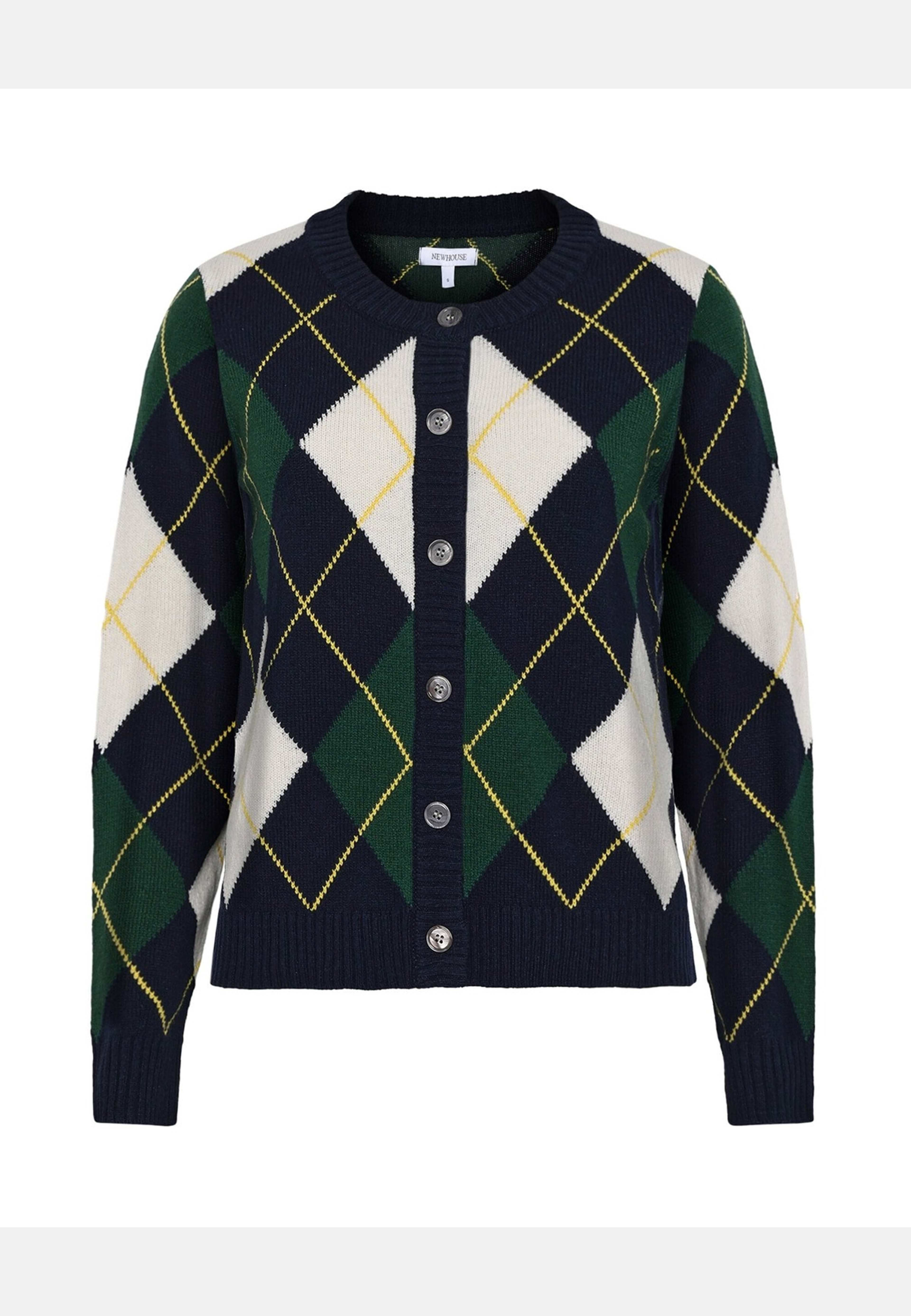 Cardigan Khaite Argyle, från Newhouse, i färgen marinblå. Klicka för att öppna bilden i stort format
