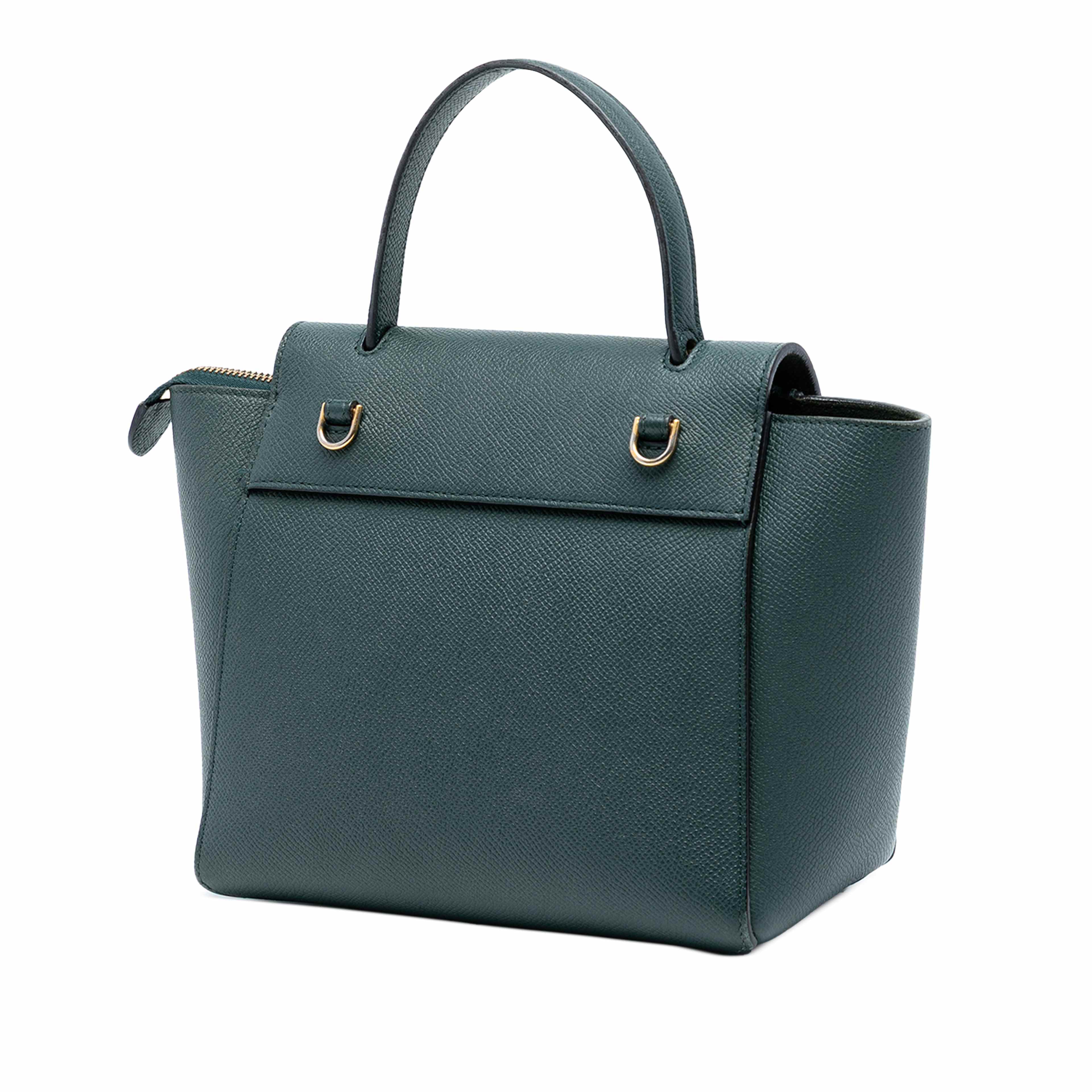 Celine Nano Grained Calfskin Belt Bag, från Luxclusif, i färgen dark green. Klicka för att öppna bilden i stort format