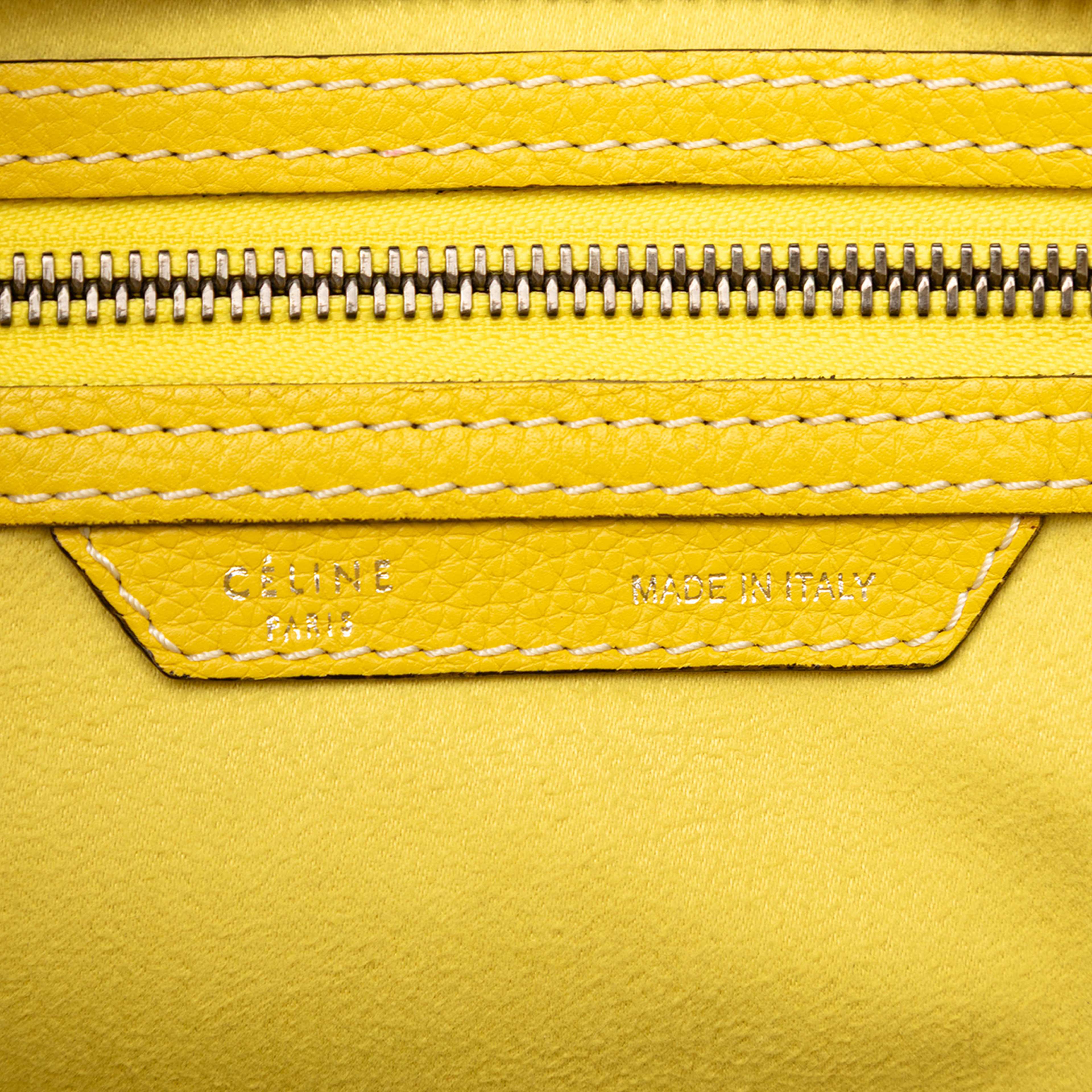 Celine Micro Drummed Calfskin Luggage Tote, från Luxclusif, i färgen yellow. Klicka för att öppna bilden i stort format
