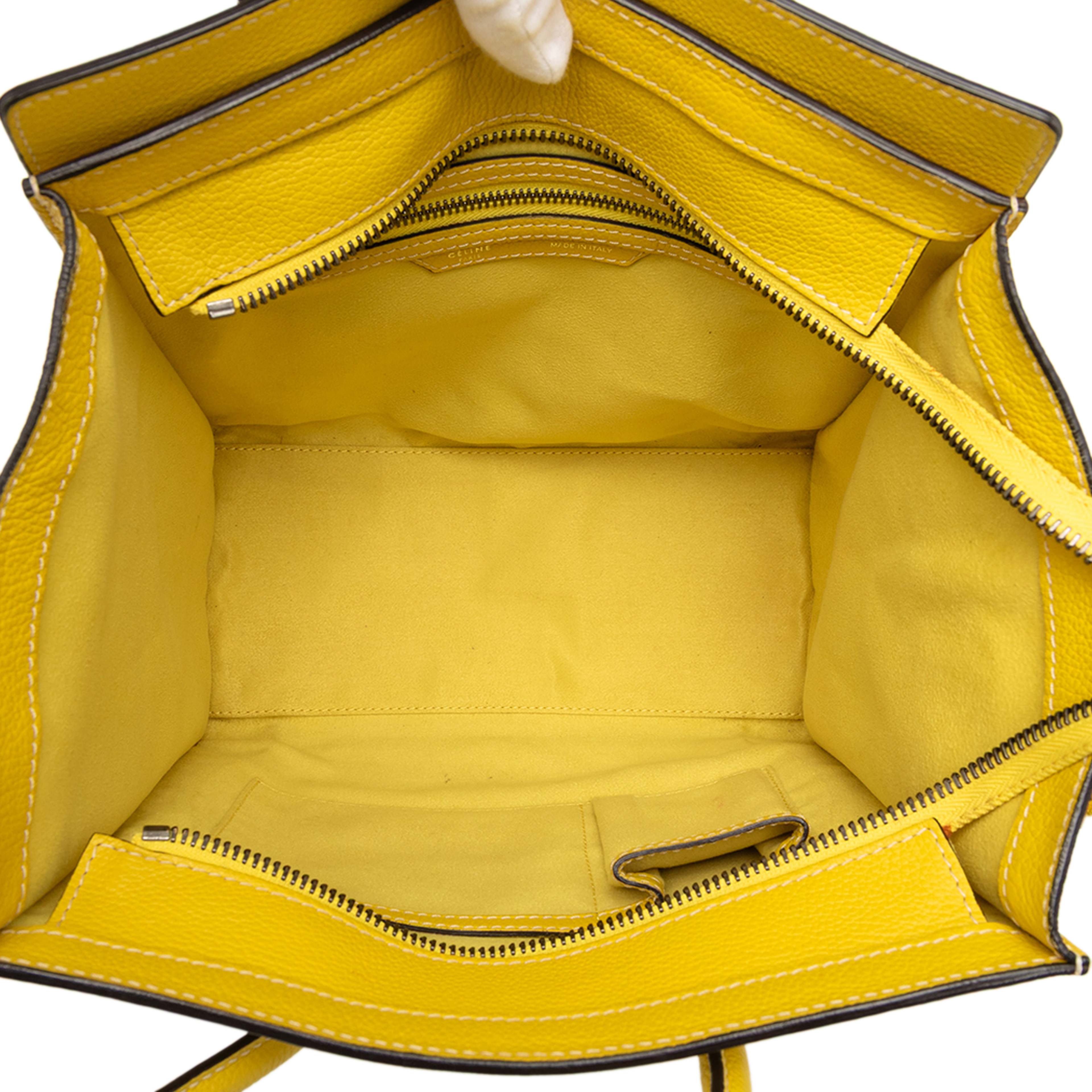 Celine Micro Drummed Calfskin Luggage Tote, från Luxclusif, i färgen yellow. Klicka för att öppna bilden i stort format