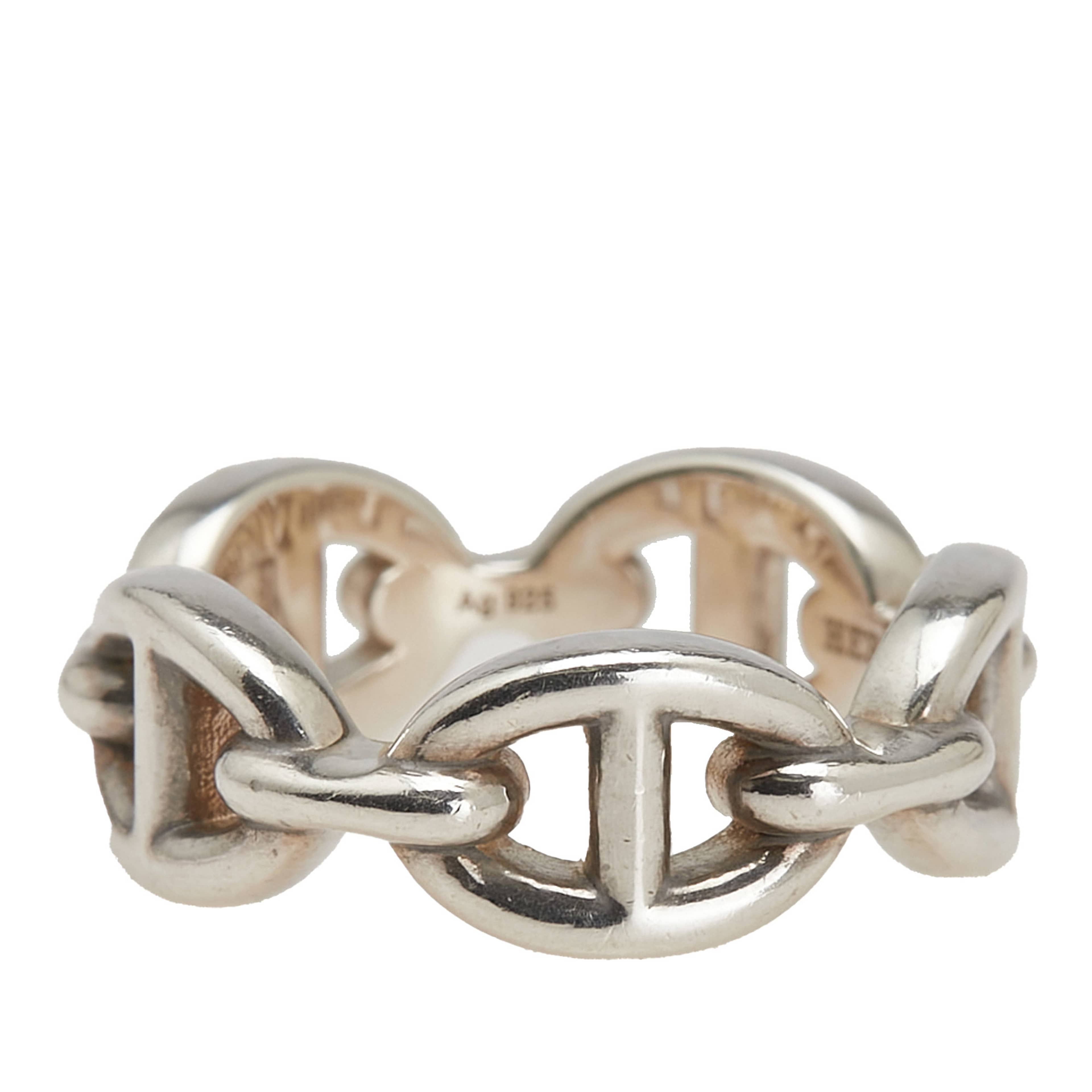 Hermès Sterling Silver Chaine D'ancre Enchainee Ring, från Luxclusif, i färgen silver. Klicka för att öppna bilden i stort format