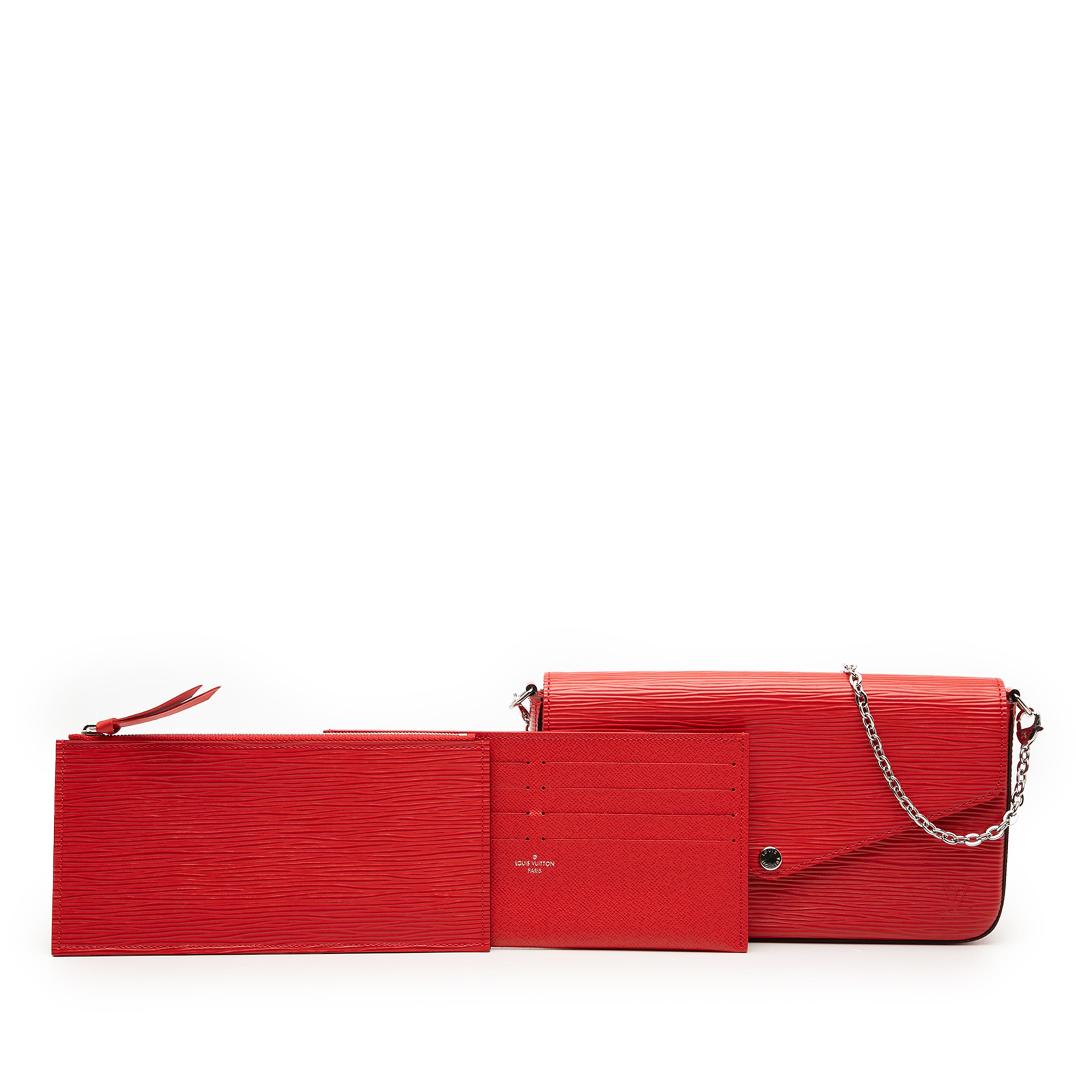 Louis Vuitton Epi Pochette Felicie, från Luxclusif, i färgen röd. Klicka för att öppna bilden i stort format