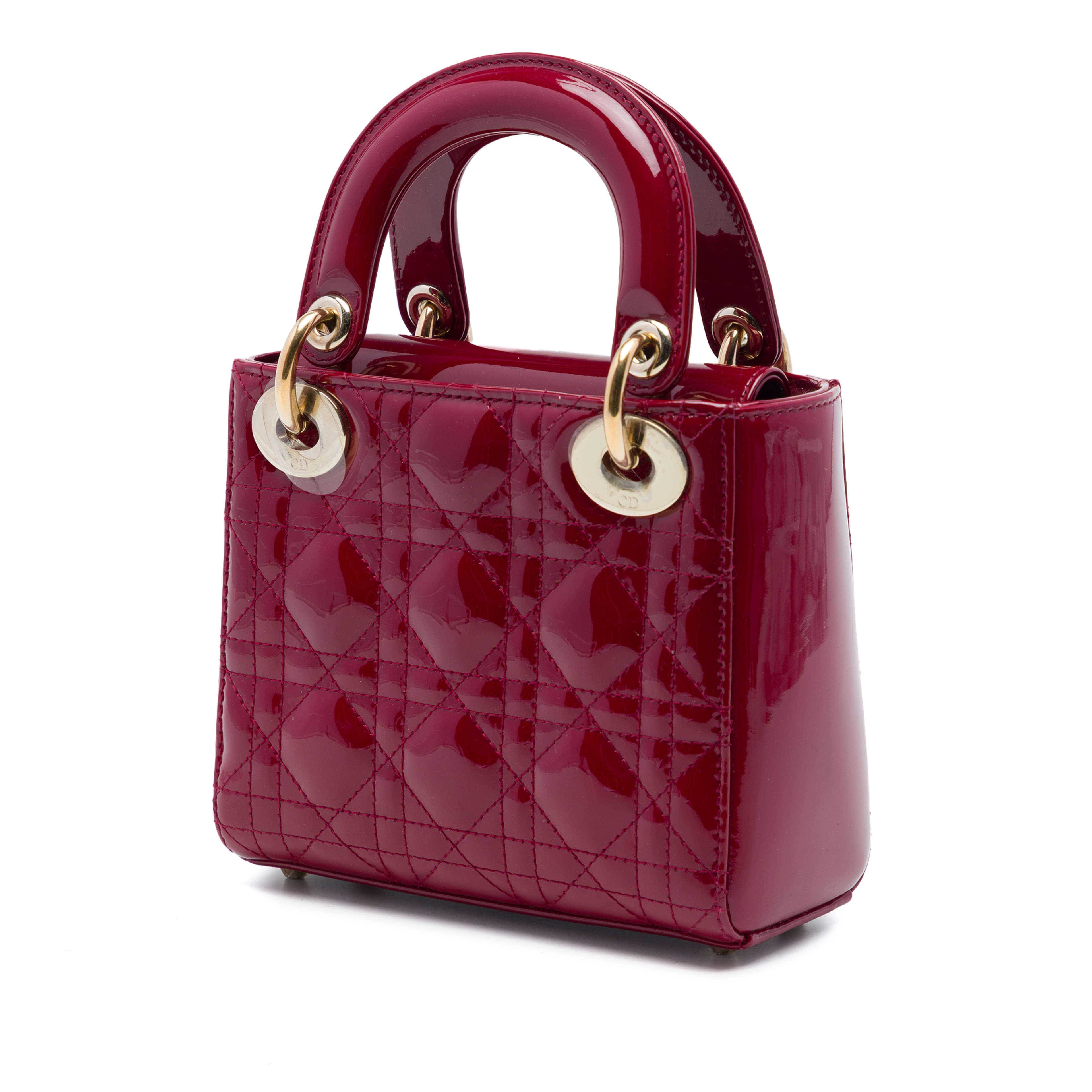 Dior Mini Patent Cannage Lady Dior, från Luxclusif, i färgen röd. Klicka för att öppna bilden i stort format