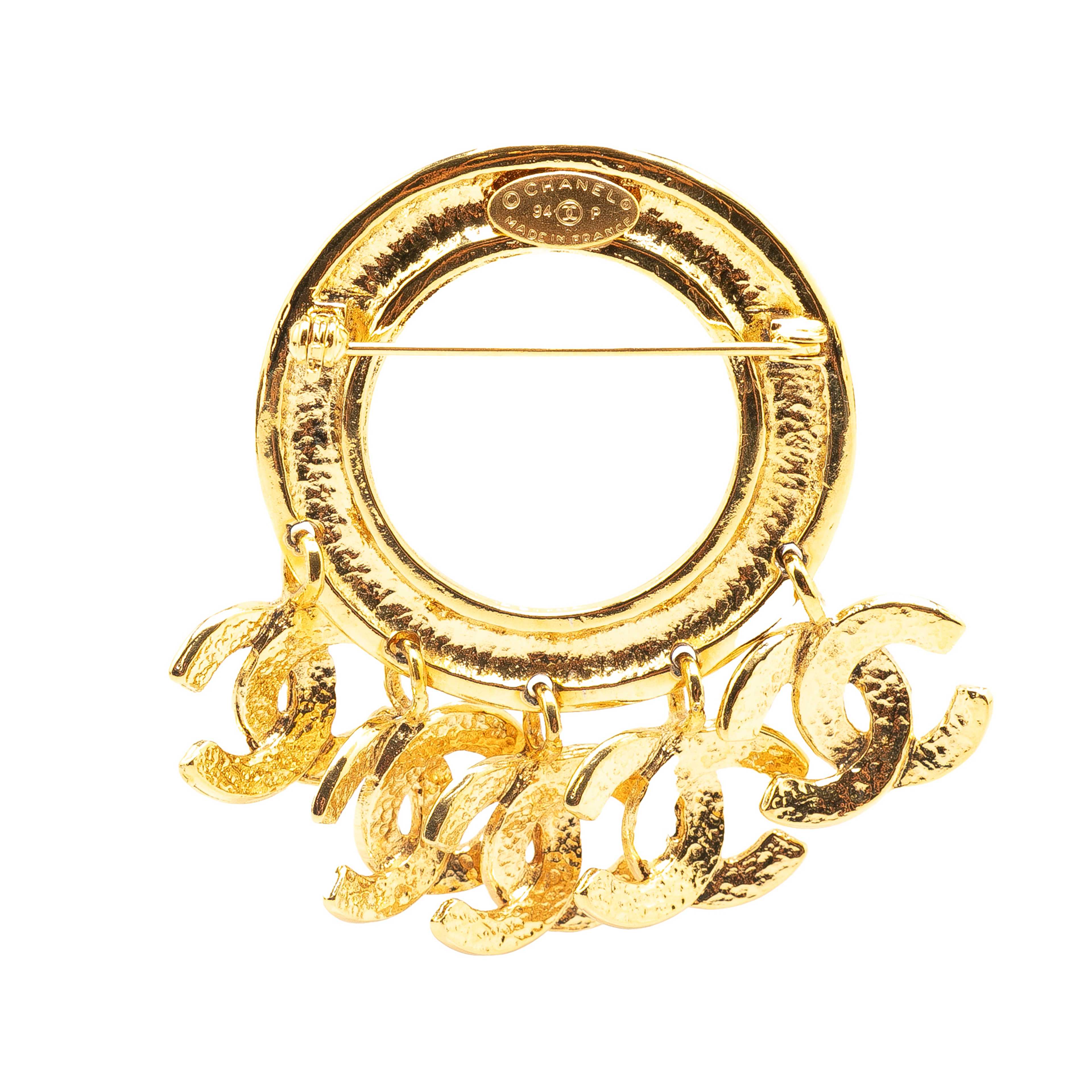 Chanel Gold Plated Cc Charm Brooch