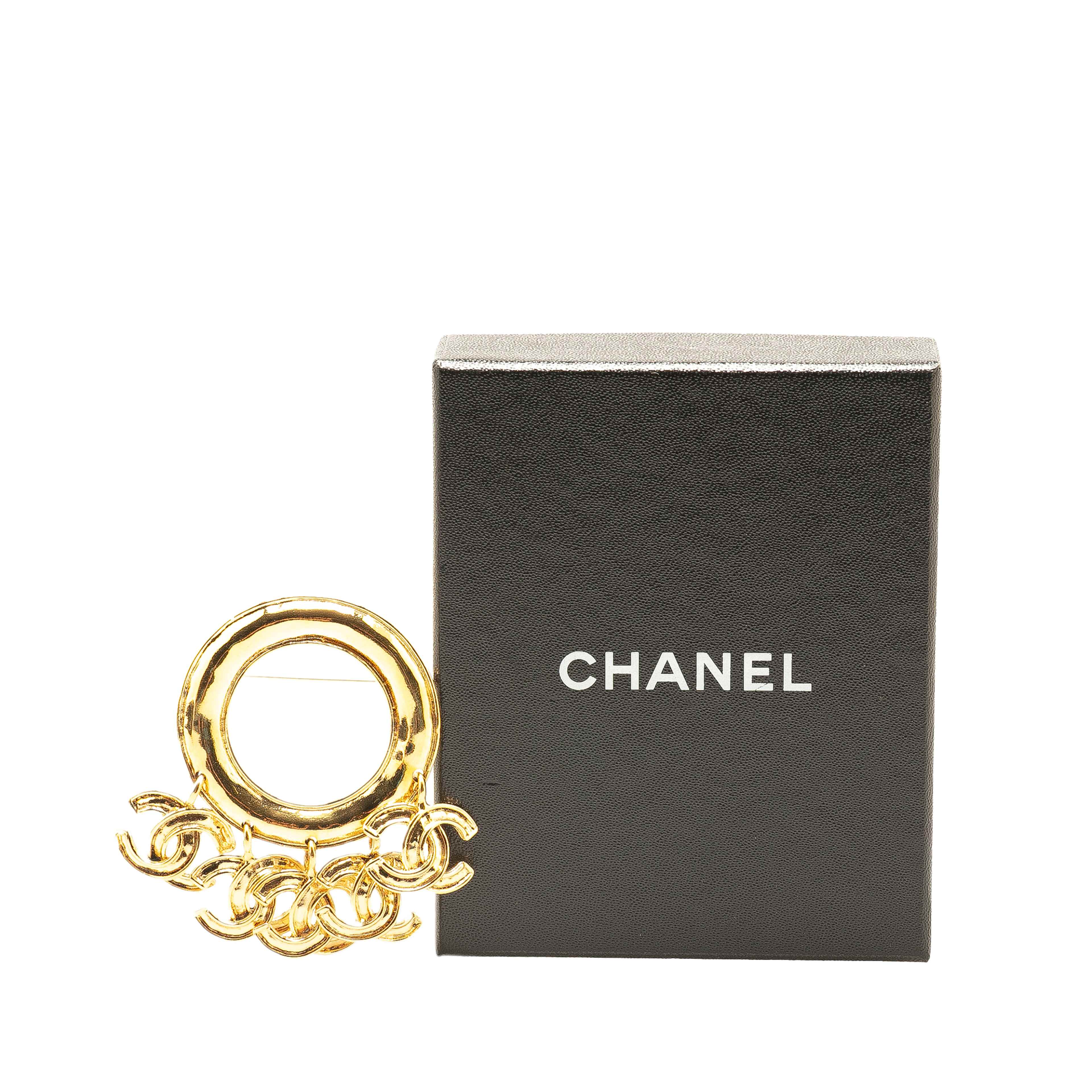 Chanel Gold Plated Cc Charm Brooch