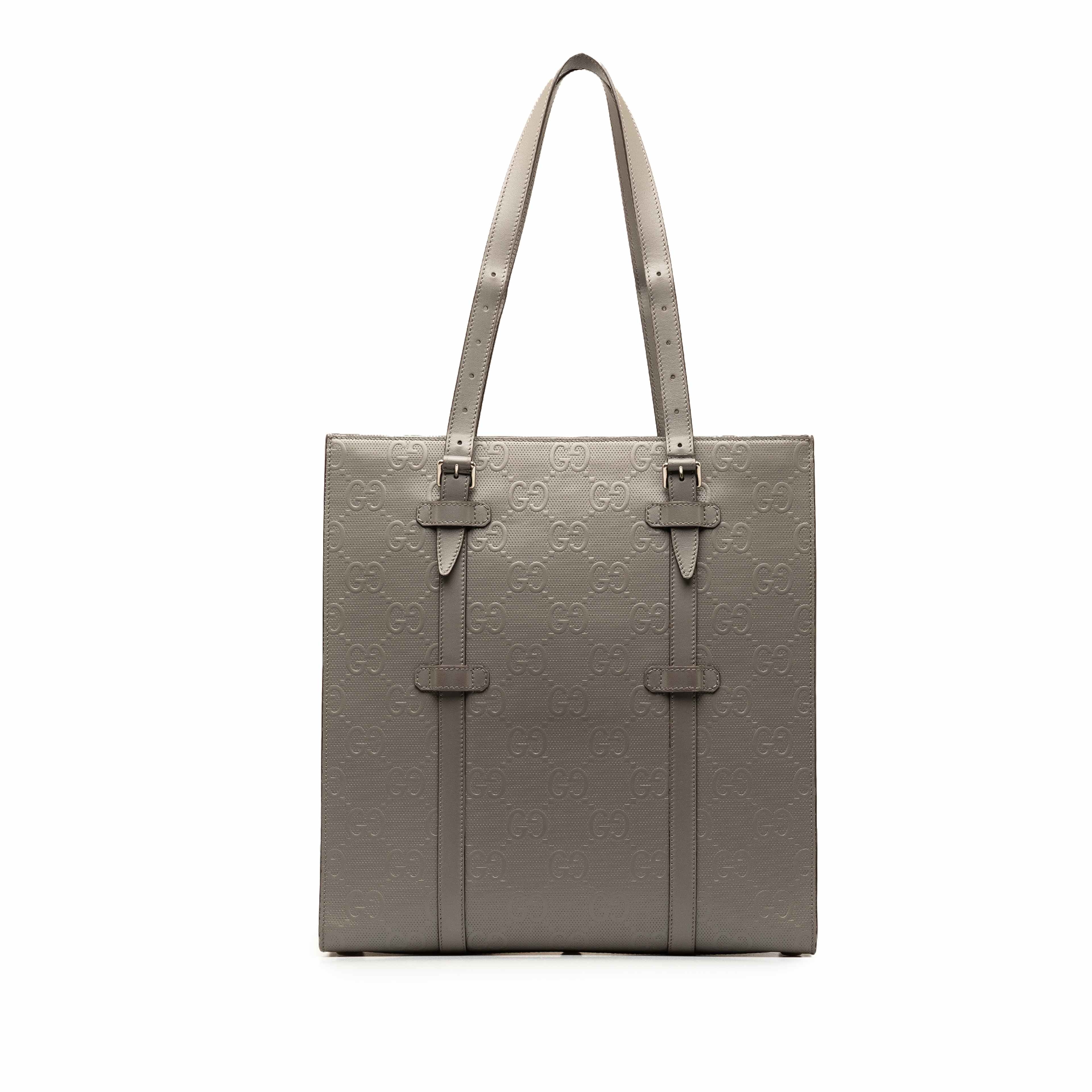 Gucci Gg Embossed Leather Vertical Tote, från Luxclusif, i färgen grå. Klicka för att öppna bilden i stort format