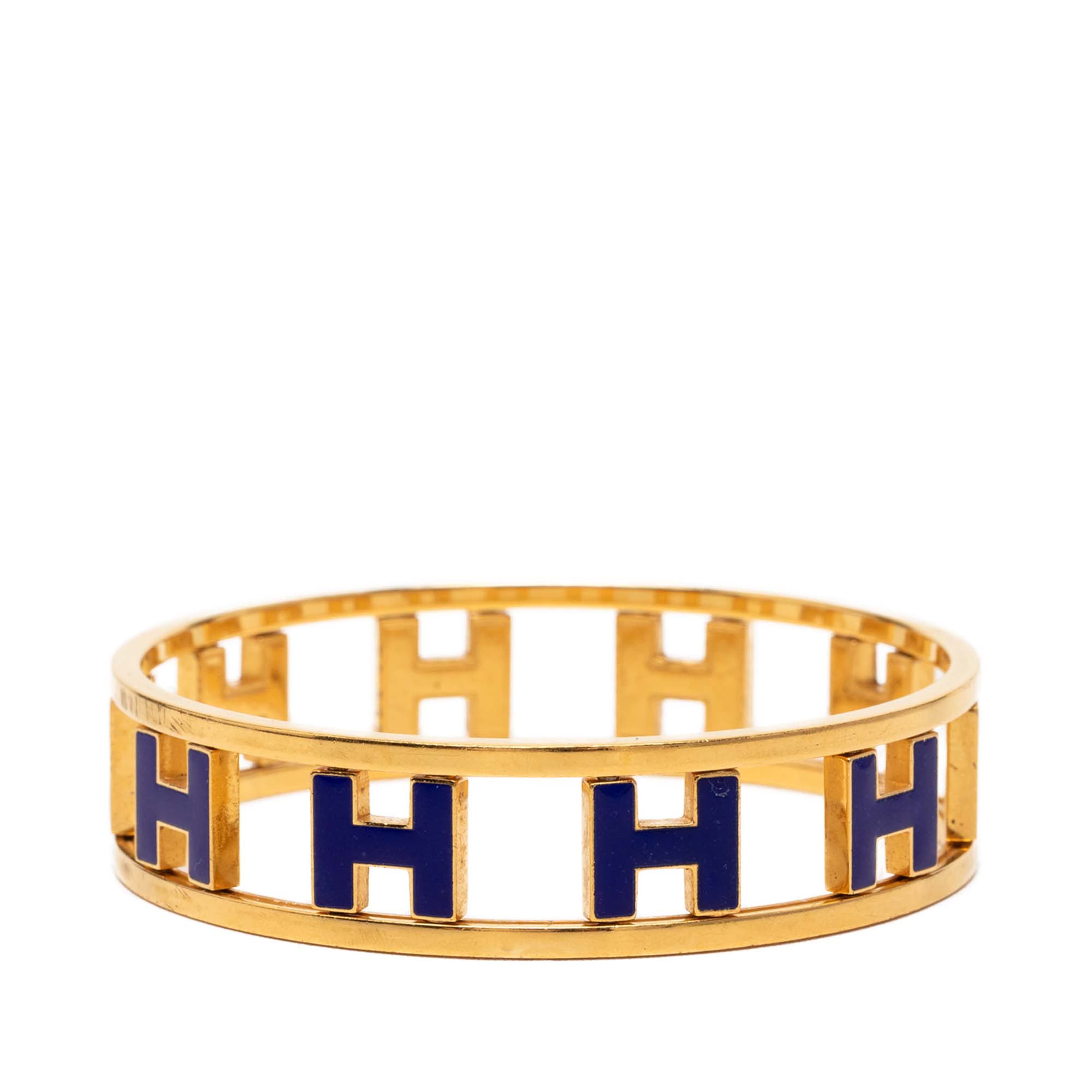 Hermès Gold Plated Enamel Rondo Ash H Bangle, från Luxclusif, i färgen gold. Klicka för att öppna bilden i stort format