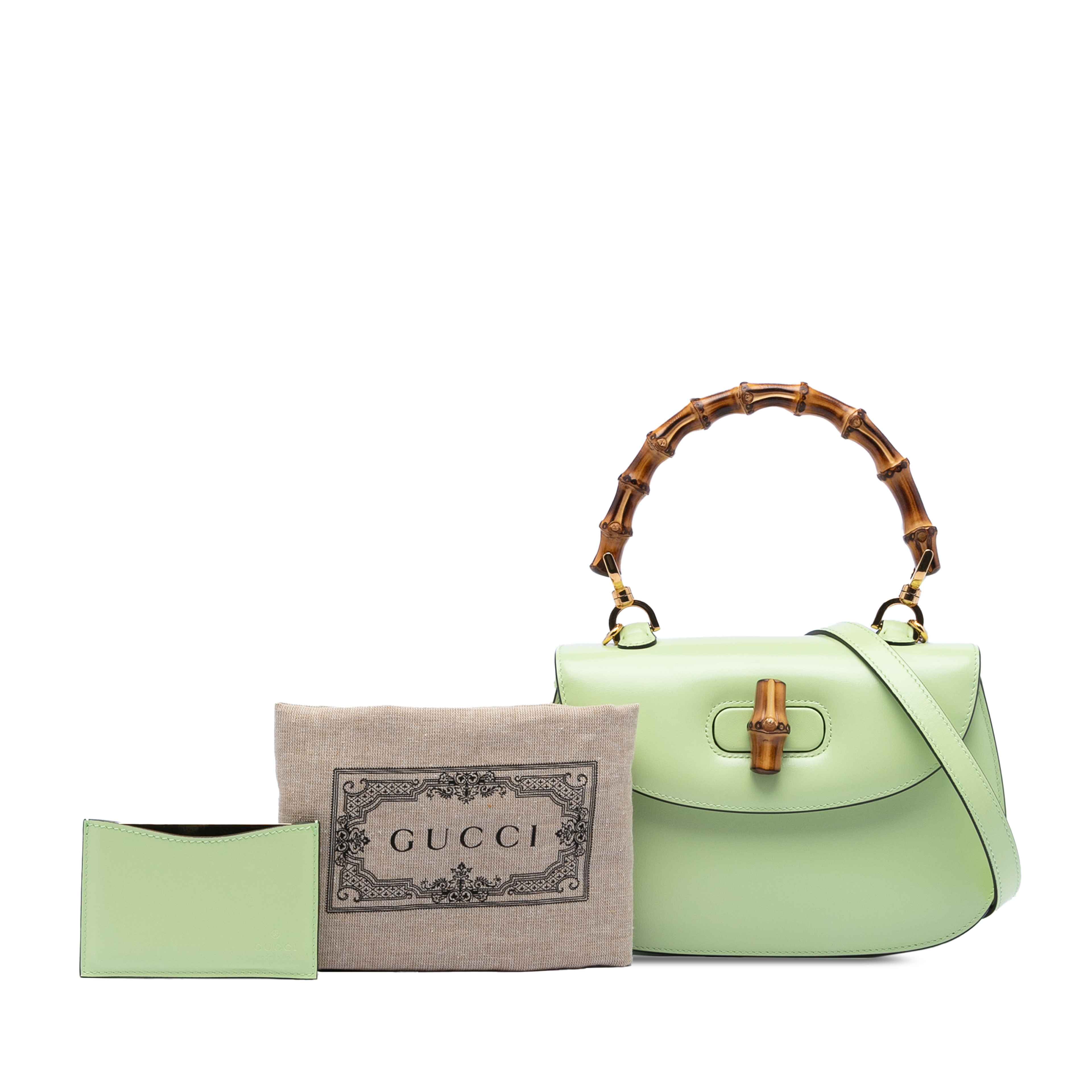 Gucci Small Calfskin 1947 Bamboo Top Handle Bag, från Luxclusif, i färgen grön. Klicka för att öppna bilden i stort format