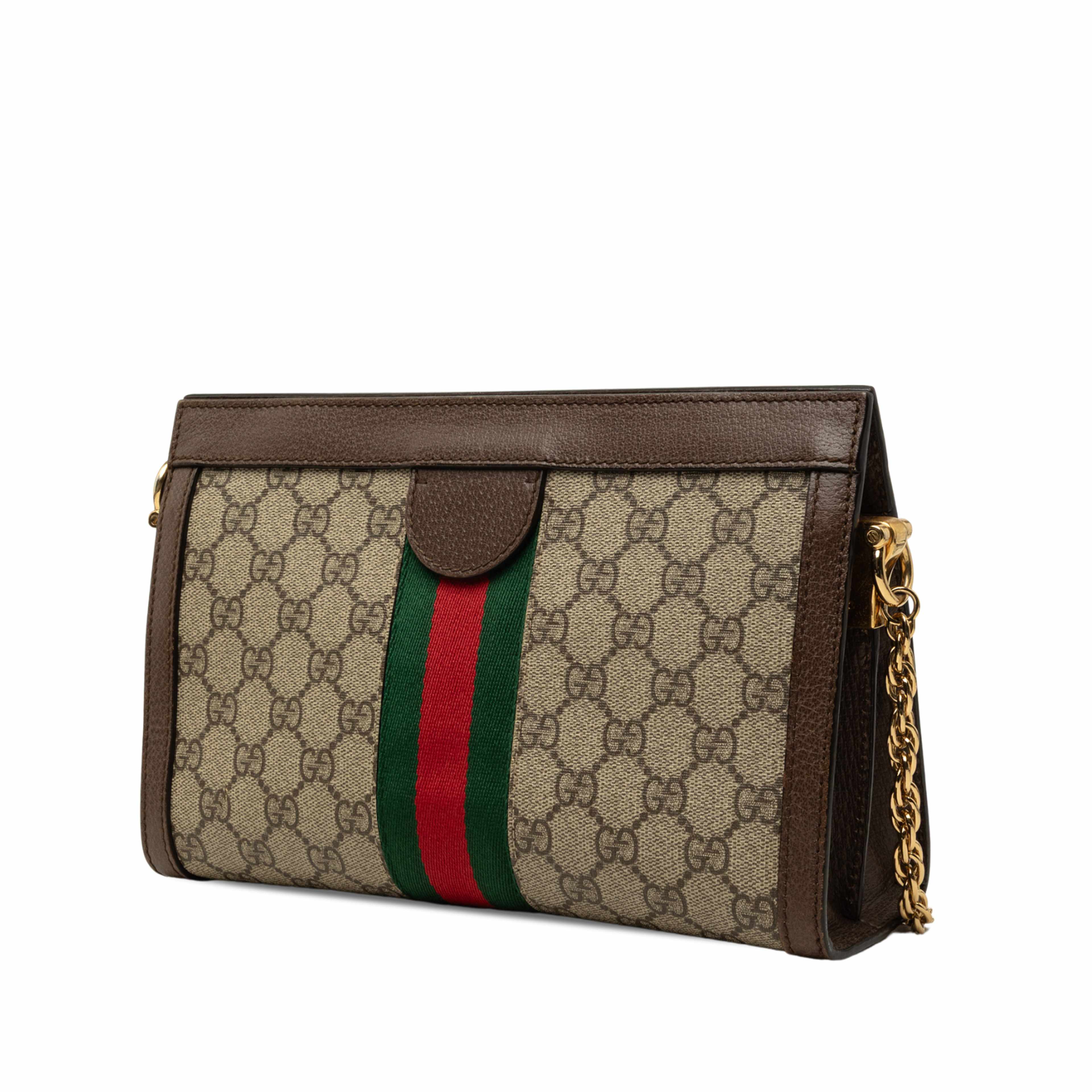 Gucci Small Gg Supreme Web Ophidia Chain Crossbody, från Luxclusif, i färgen beige. Klicka för att öppna bilden i stort format