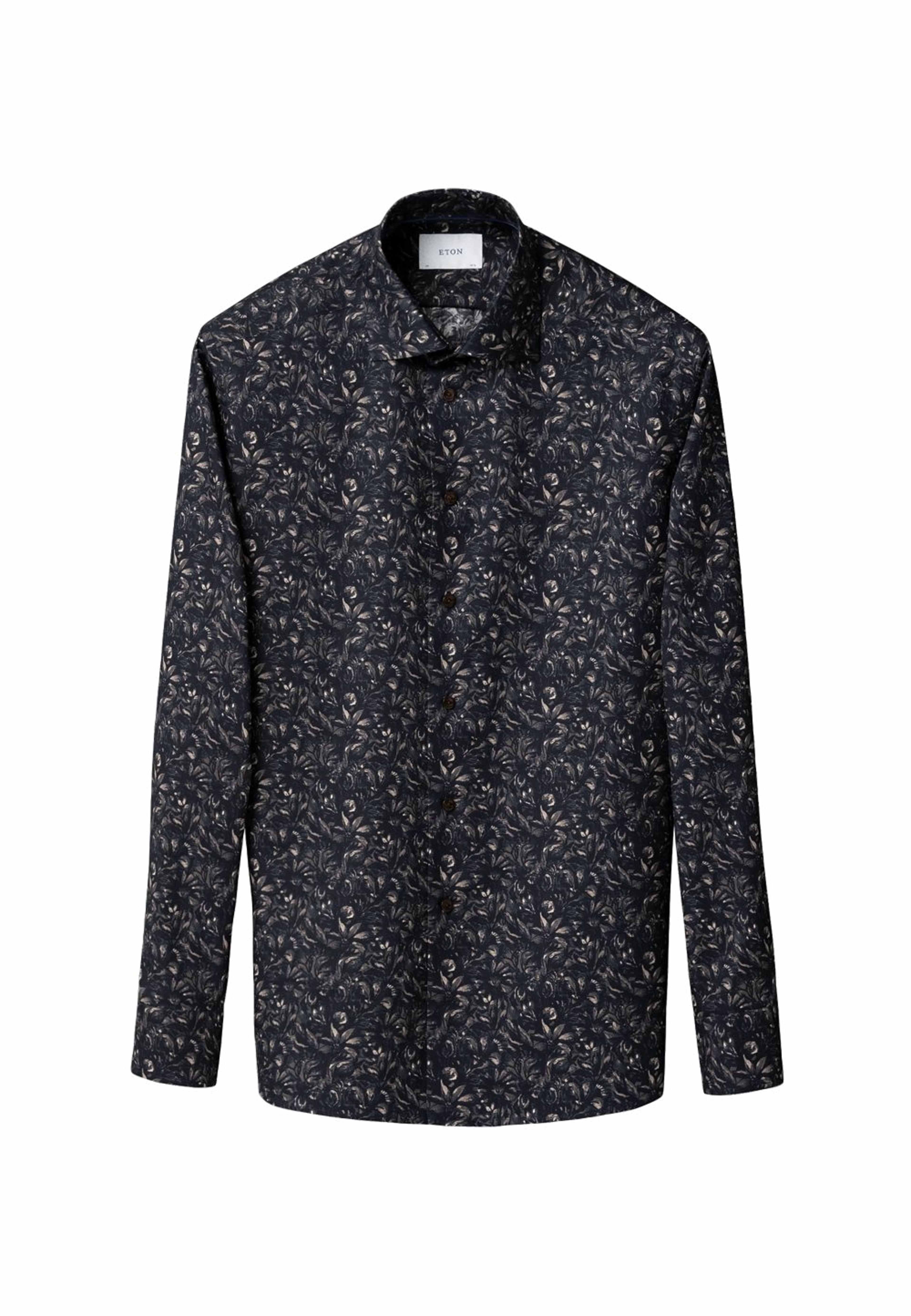 Blommig Signature Twill-skjorta Slim Fit, från Eton, i färgen dark brown. Klicka för att öppna bilden i stort format