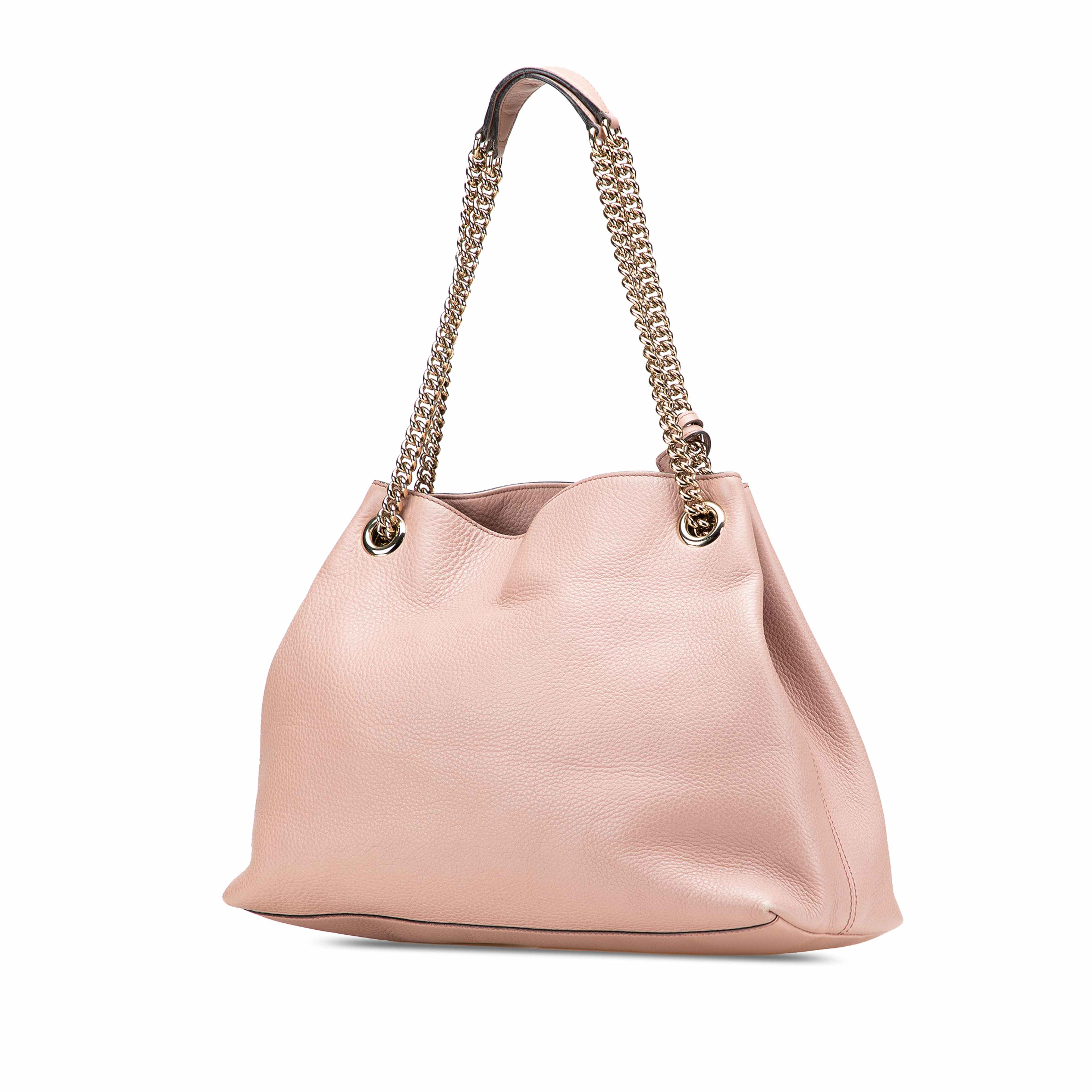 Gucci Medium Leather Soho Chain Tote, från Luxclusif, i färgen pink. Klicka för att öppna bilden i stort format