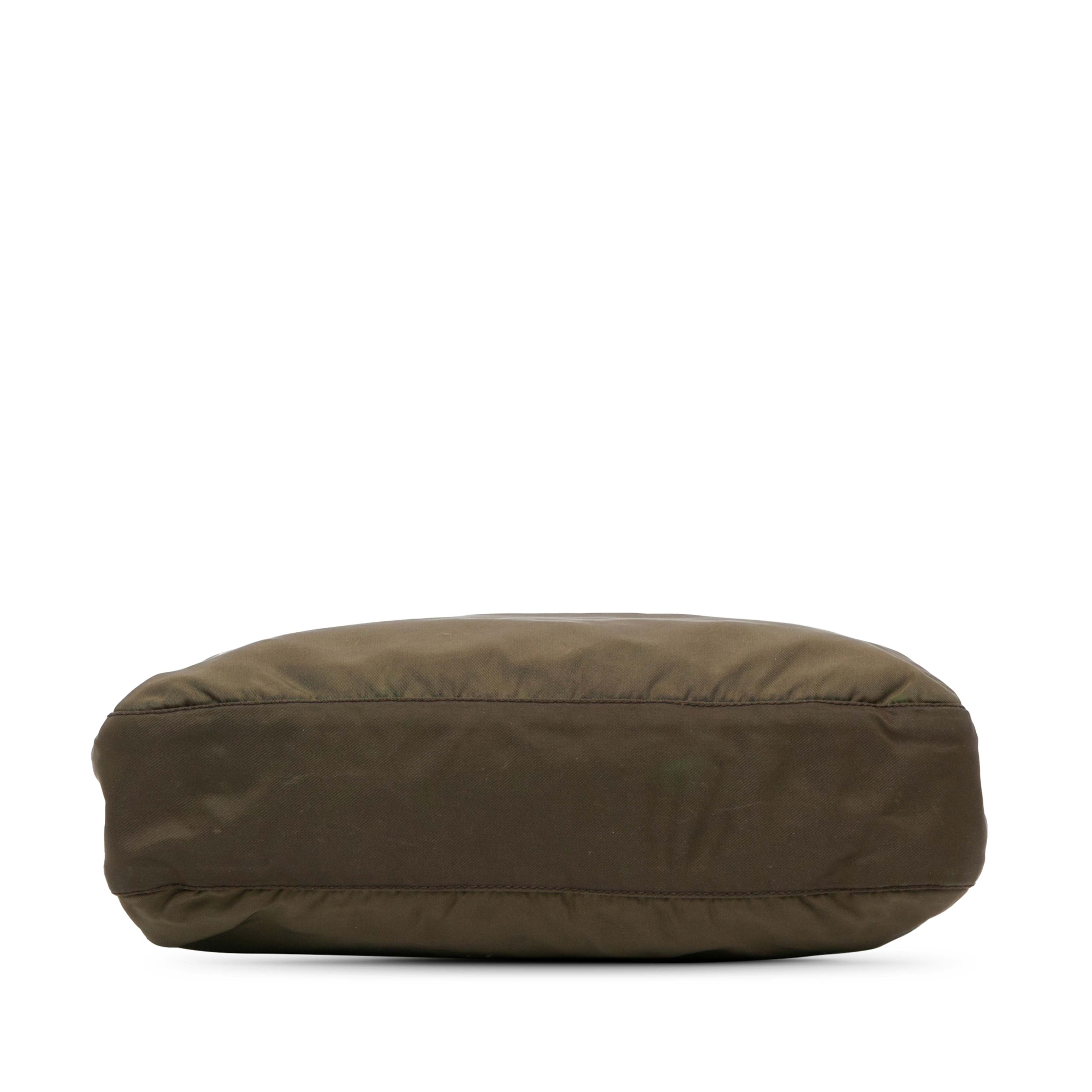 Prada Tessuto Zip Top Crossbody, från Luxclusif, i färgen dark khaki. Klicka för att öppna bilden i stort format