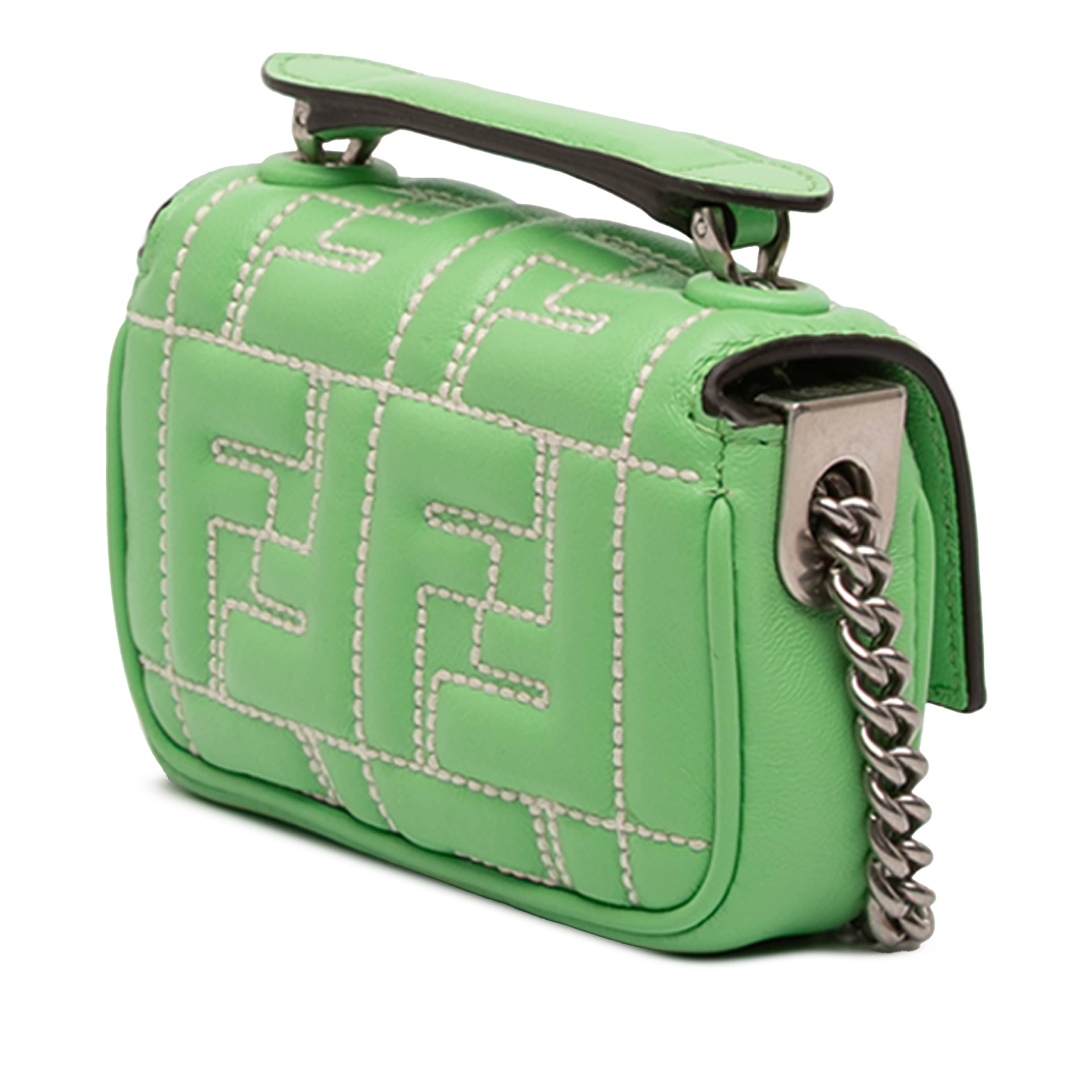 Fendi Nano Zucca Embossed Leather Baguette Charm, från Luxclusif, i färgen light green. Klicka för att öppna bilden i stort format