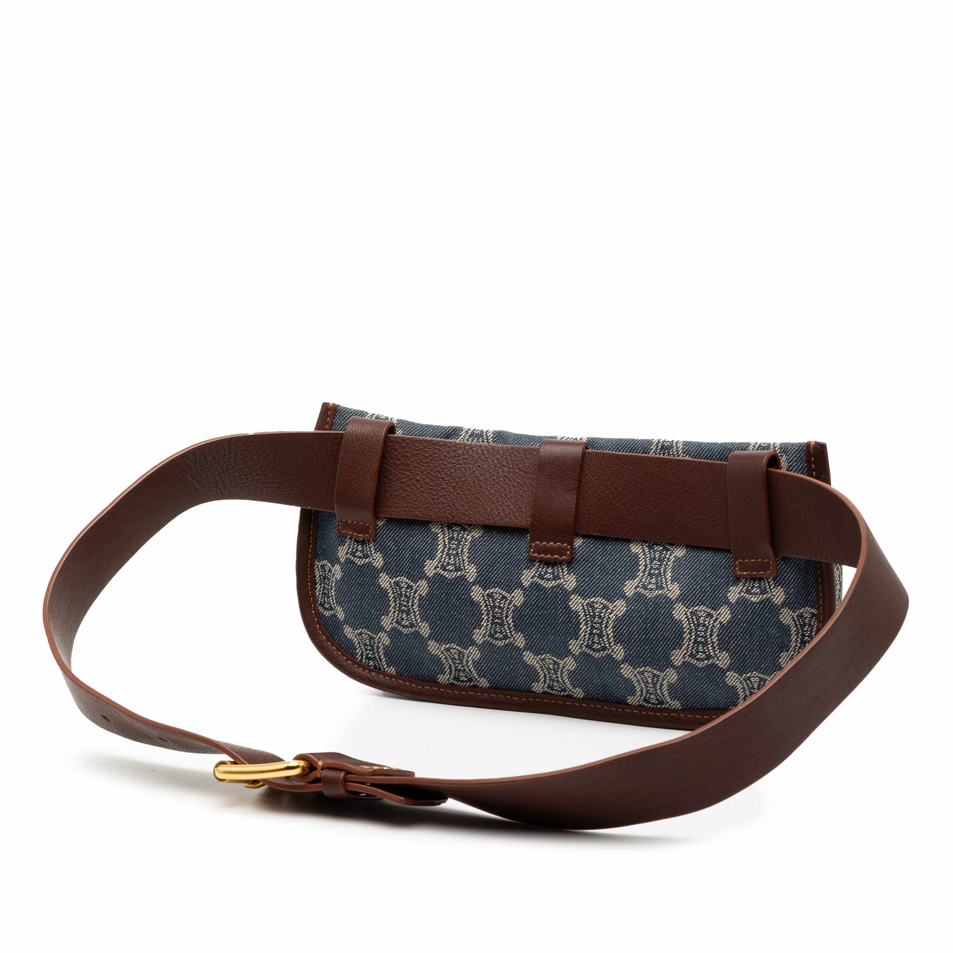 Celine Macadam Denim Double Pocket Belt Bag, från Luxclusif, i färgen denim. Klicka för att öppna bilden i stort format