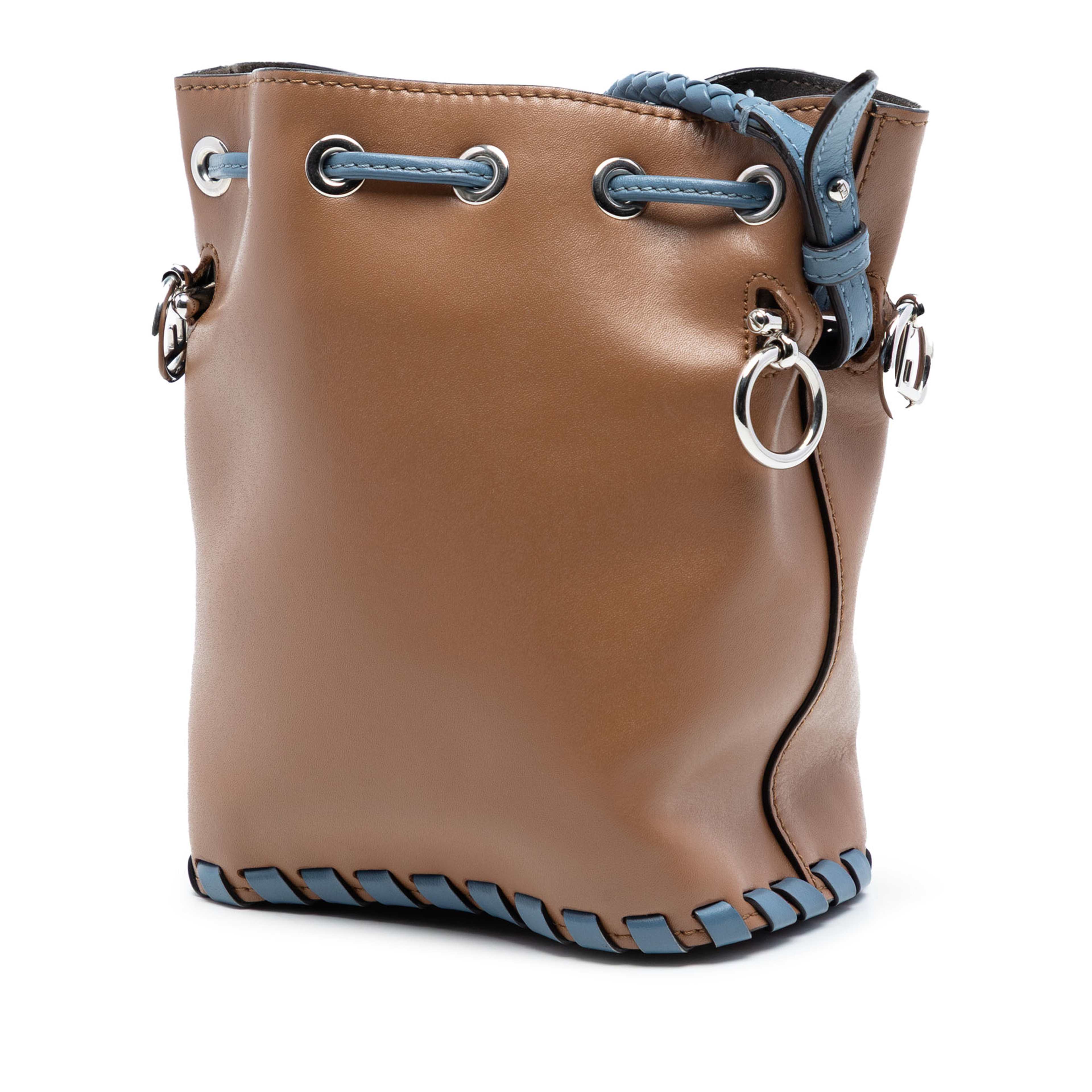 Fendi Mini Leather Whipstitch Mon Tresor Bucket Bag, från Luxclusif, i färgen brown. Klicka för att öppna bilden i stort format