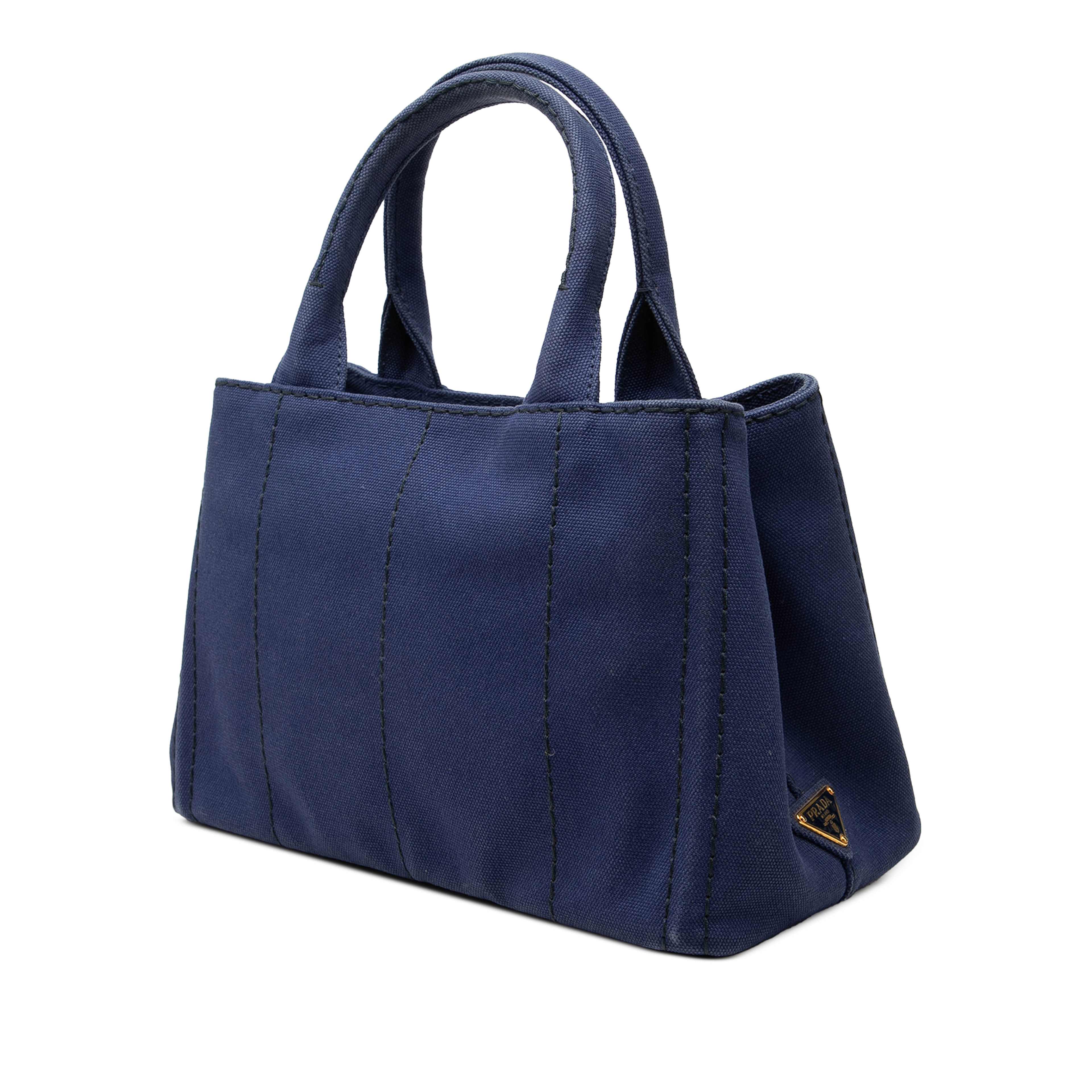 Prada Small Canvas Canapa Logo Tote, från Luxclusif, i färgen blå. Klicka för att öppna bilden i stort format