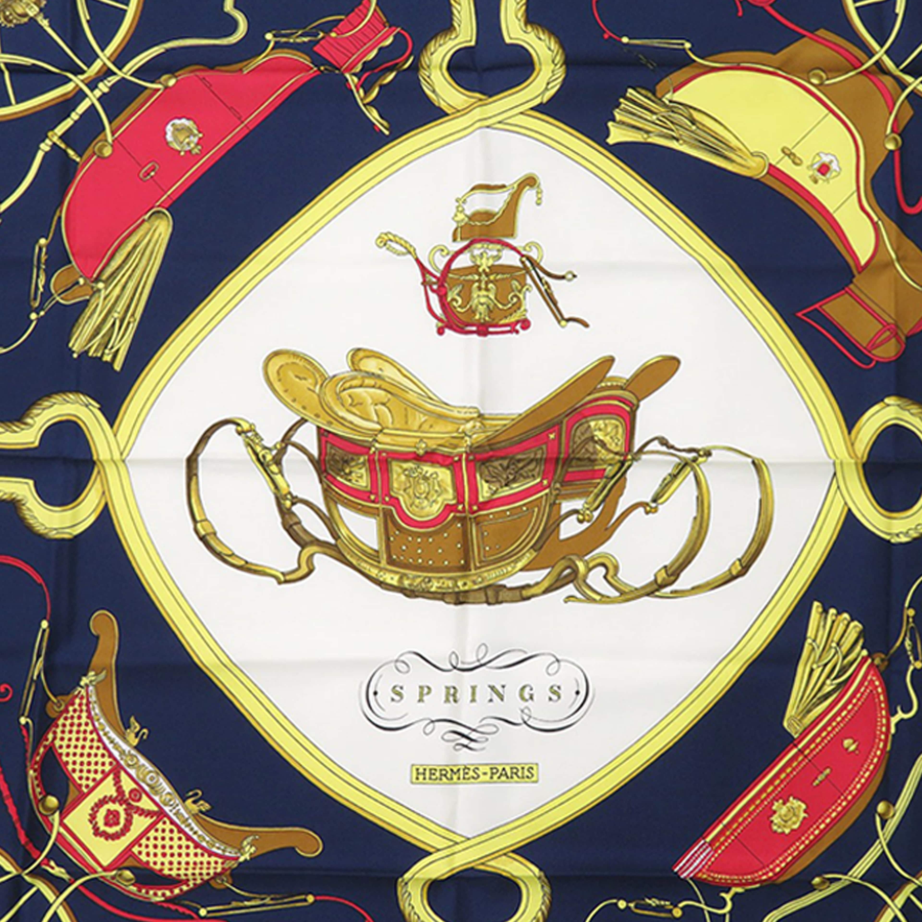 Hermès Springs Silk Scarf 90, från Luxclusif, i färgen navy. Klicka för att öppna bilden i stort format