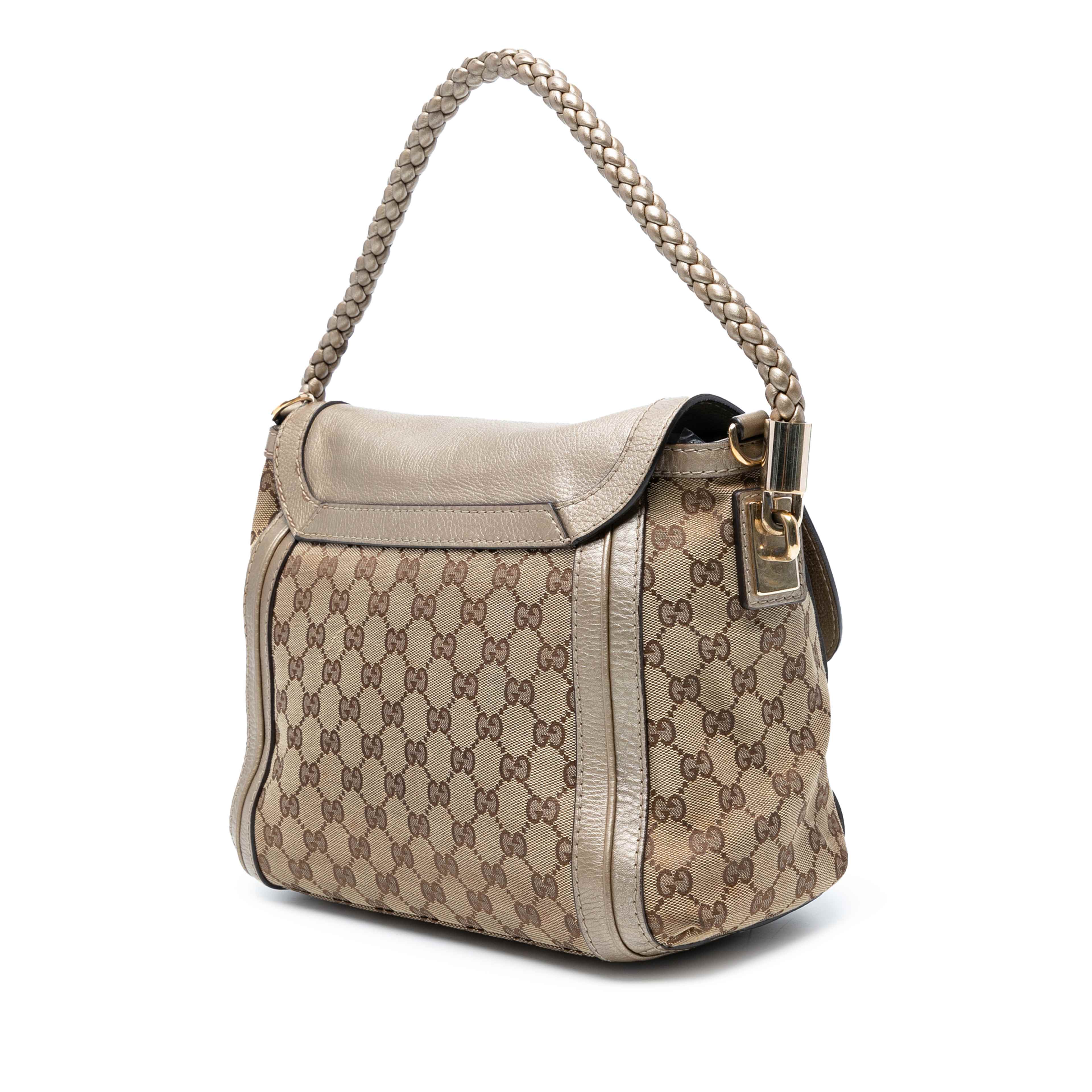 Gucci Gg Canvas Bella Flap Satchel, från Luxclusif, i färgen beige. Klicka för att öppna bilden i stort format