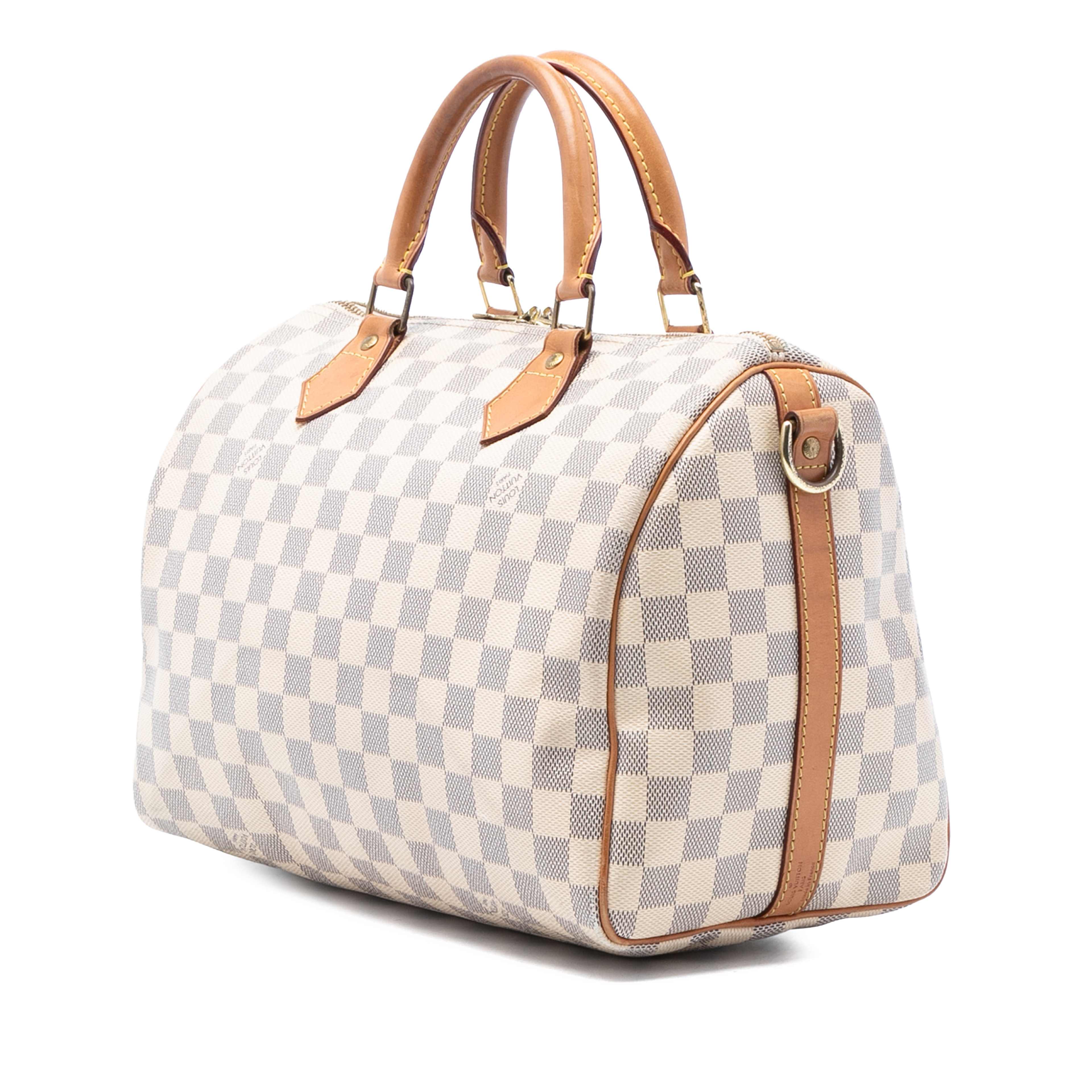 Louis Vuitton Damier Azur Speedy Bandouliere 30, från Luxclusif, i färgen white. Klicka för att öppna bilden i stort format