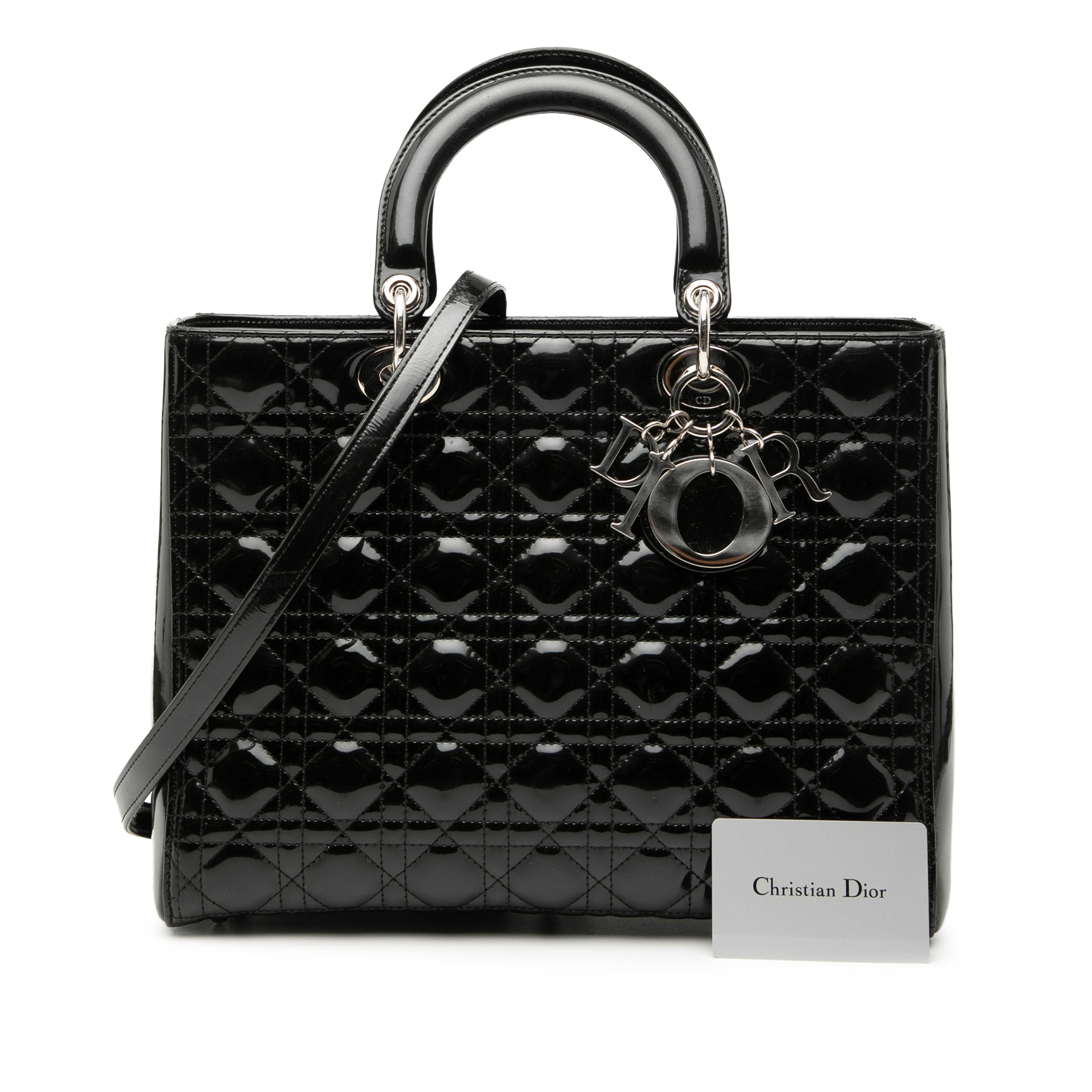 Dior Large Patent Cannage Lady Dior, från Luxclusif, i färgen svart. Klicka för att öppna bilden i stort format