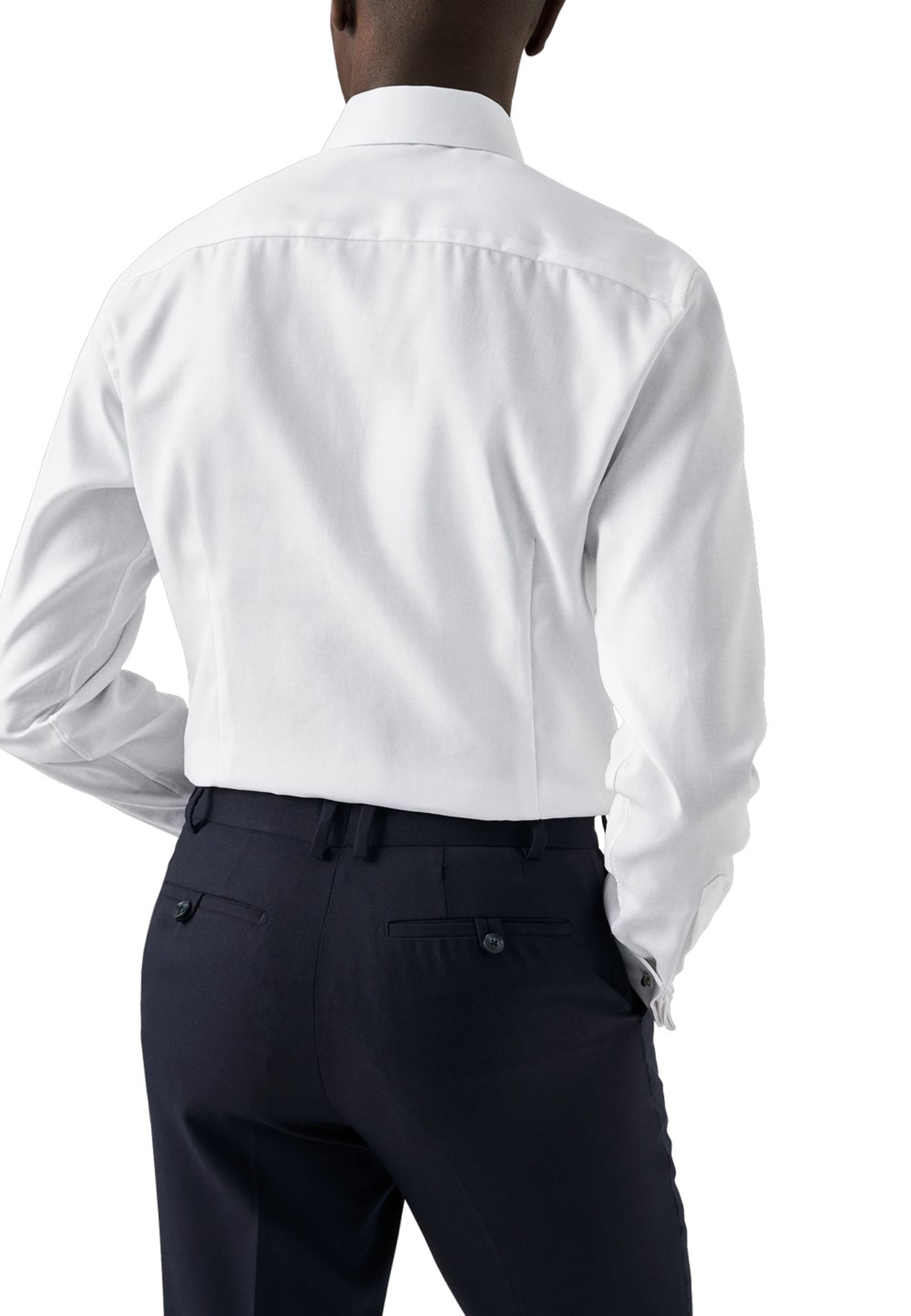 Skjorta I Texturerad Twill Med Dubbel Manschett Slim Fit