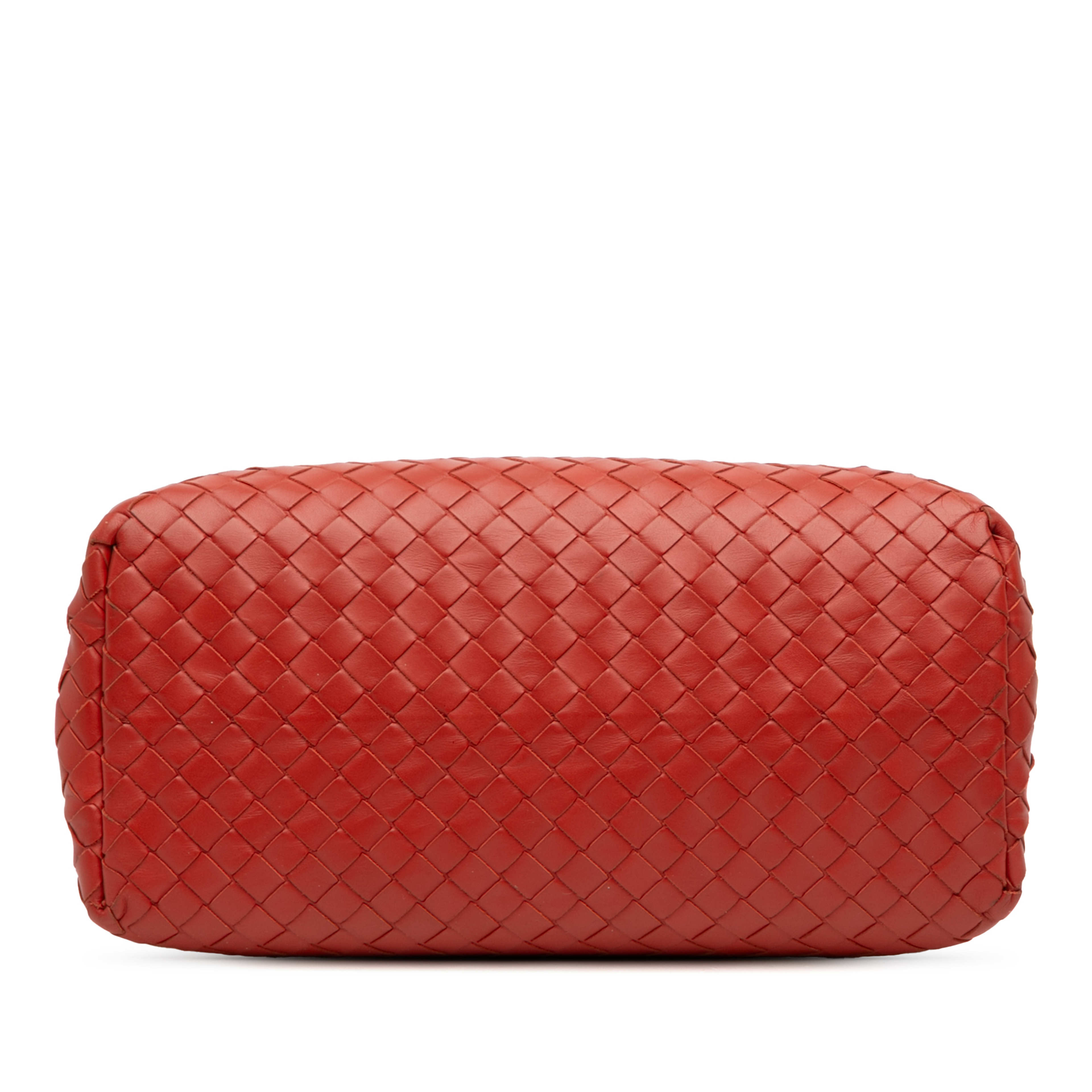 Bottega Veneta Mini Nappa Intrecciato Roma Satchel, från Luxclusif, i färgen röd. Klicka för att öppna bilden i stort format